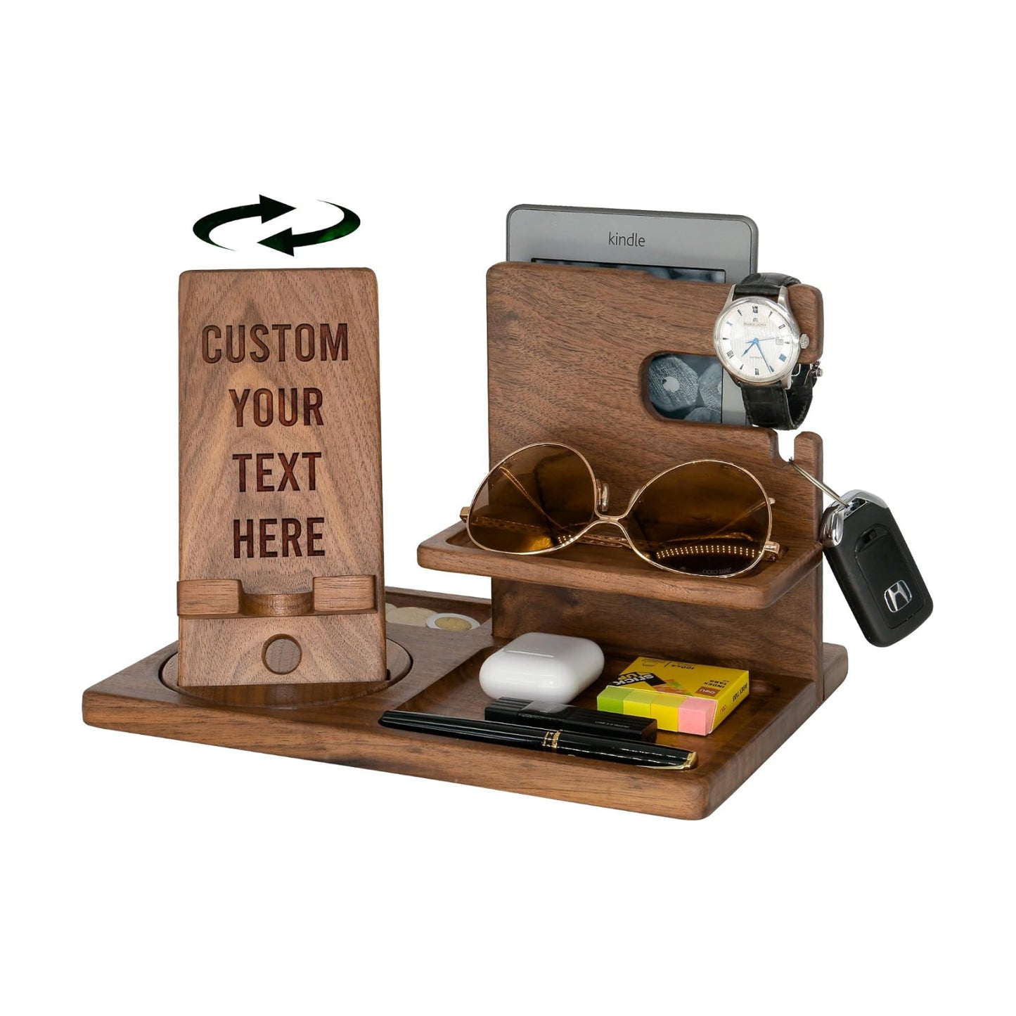 Custom Text Gifts for Men, Dad, Grandpa - Unique Handmade Desk Organizer for Man, Father, Personalized Wood Phone