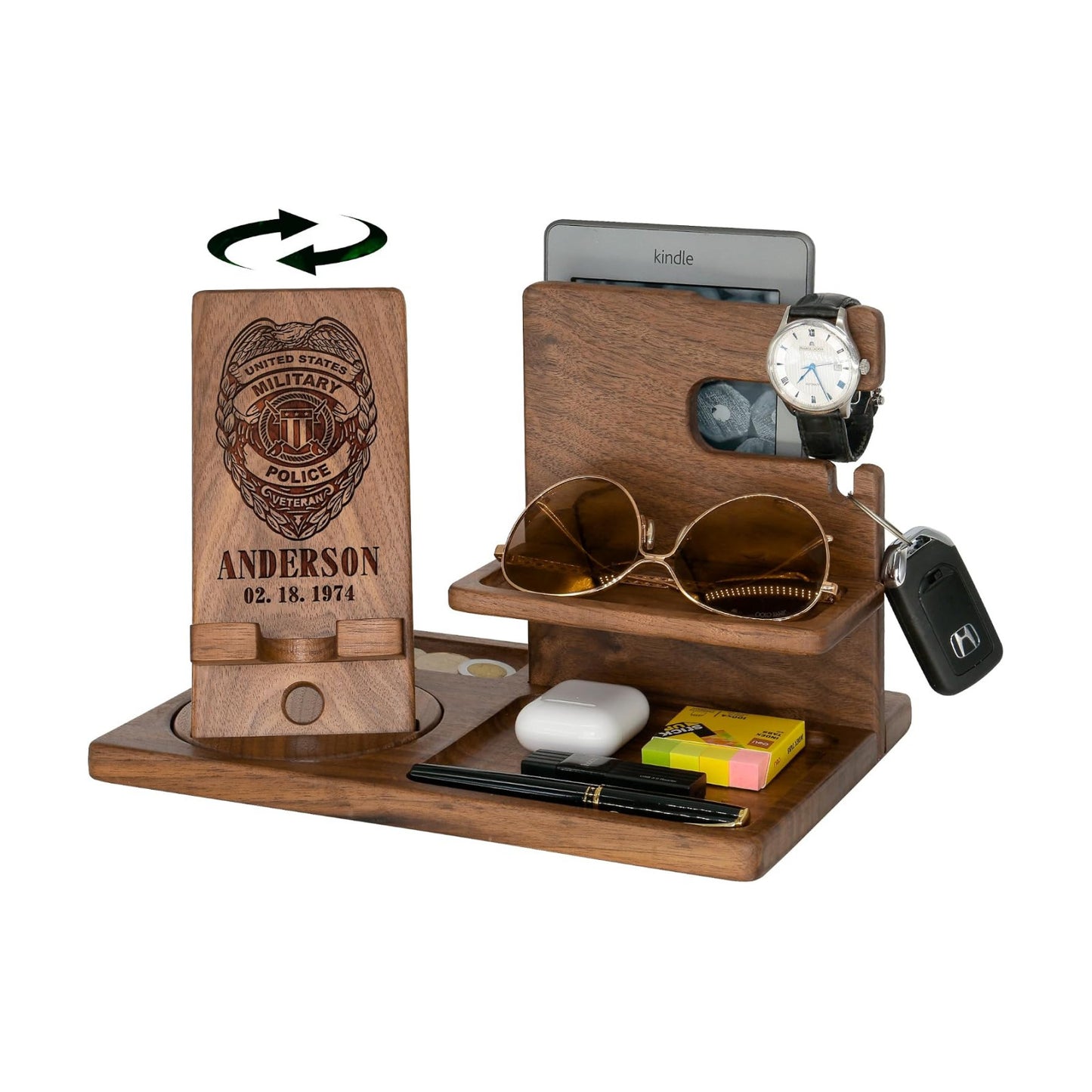 Personalized Police Gifts for Men - Wood Phone Docking Station, Nightstand Organizer, Gift Ideas for Special