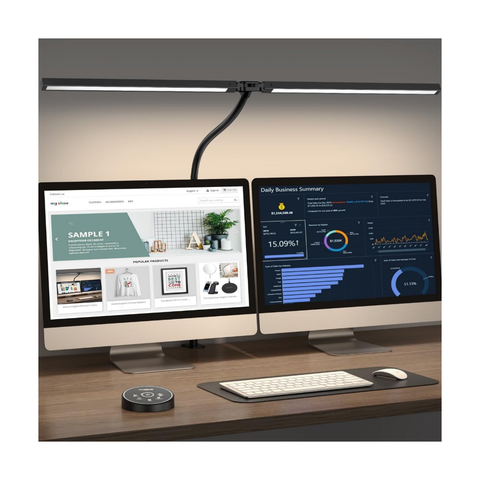 Led Desk Lamp for Office Home - Eye Caring Architect lamp with Clamp,Dual Screen Computer Monitor Work Smart Light: 24W