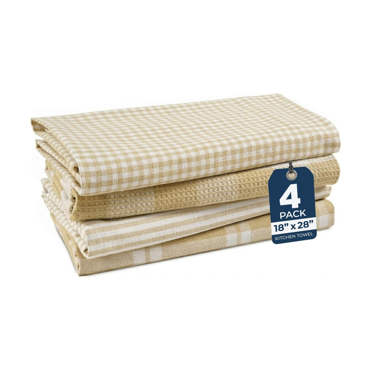 LANE LINEN Dish Towels for Kitchen Cotton Soft & Absorbent 4 Pack - Beige