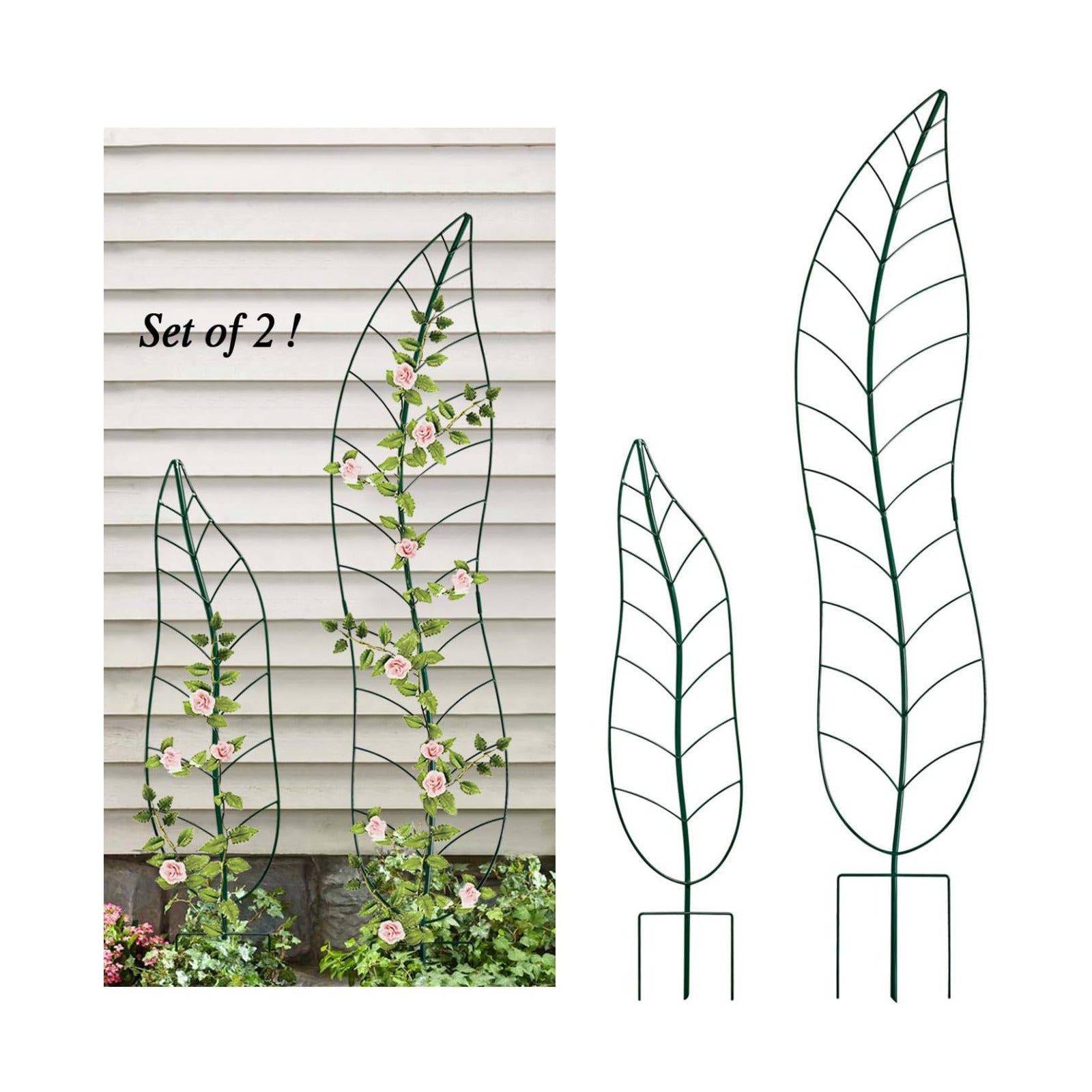 Garden Trellis Plant Support Trellis Green Leaf Trellis Garden Decoration for Climbing Vines Floral Metal Trellis Set