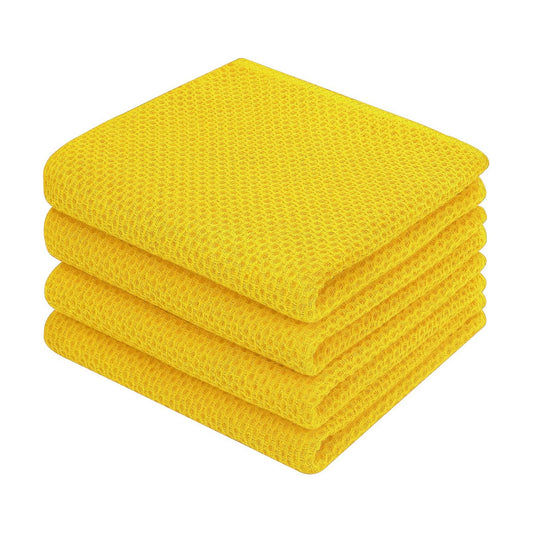 Homaxy 100% Cotton Waffle Weave Kitchen Dish Towels 4-Pack, Yellow | 13 x 28 Inches, Ultra Soft Absorbent Dish Towels