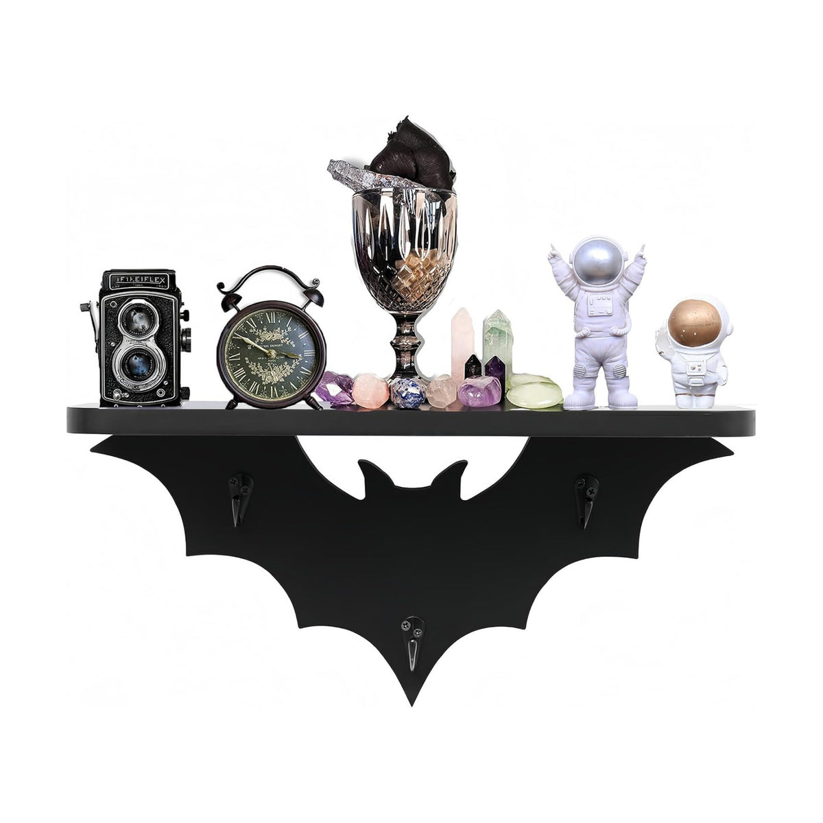 Bat Shelf Floating Shelves for Wall,15.5in Black Shelf with 3 Key Hooks