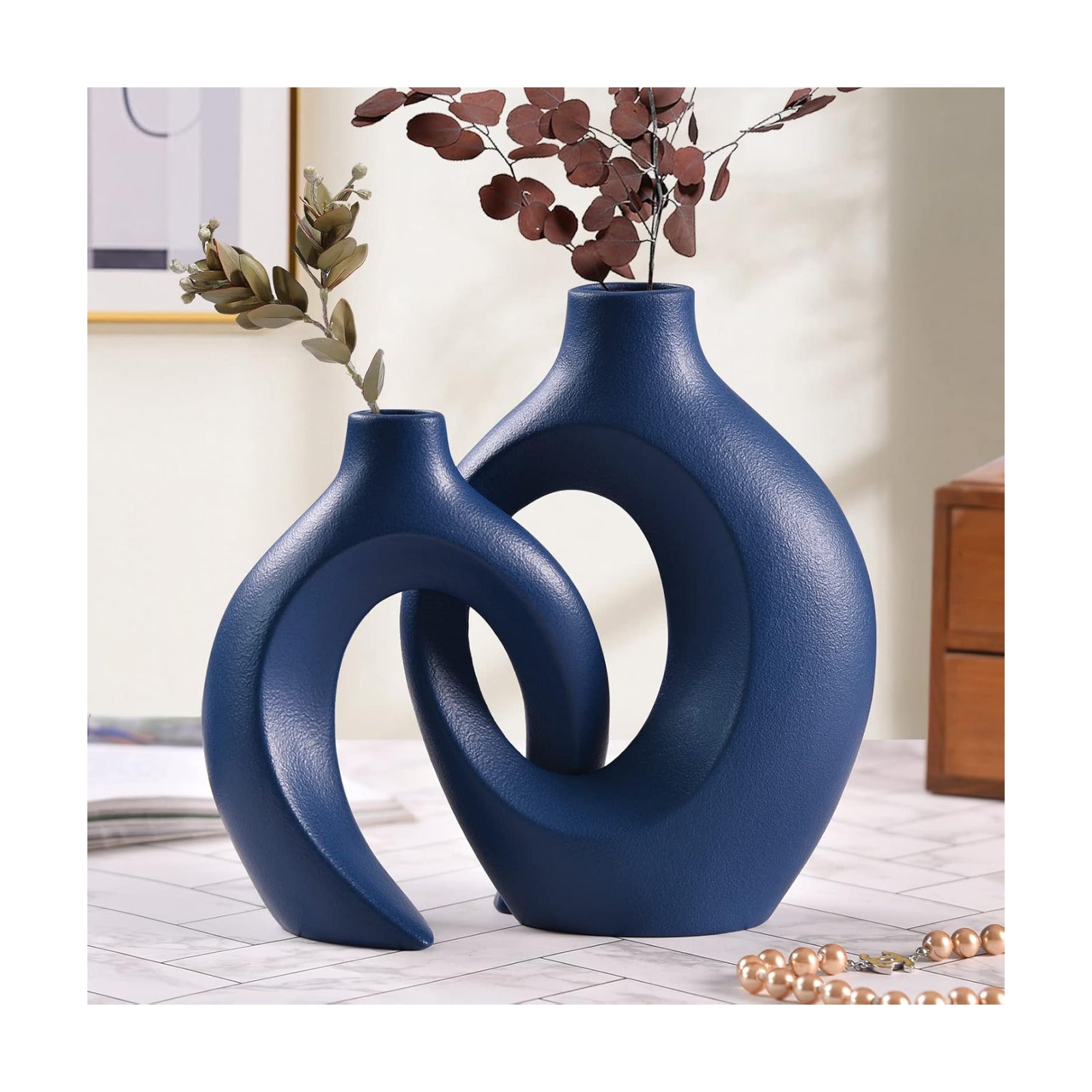 Ceramic Vase for Modern Home Decor / Blue / Set of 2