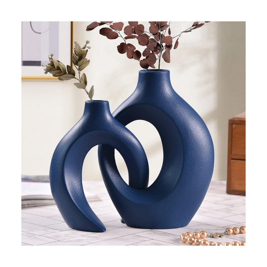 Ceramic Vase for Modern Home Decor / Blue / Set of 2
