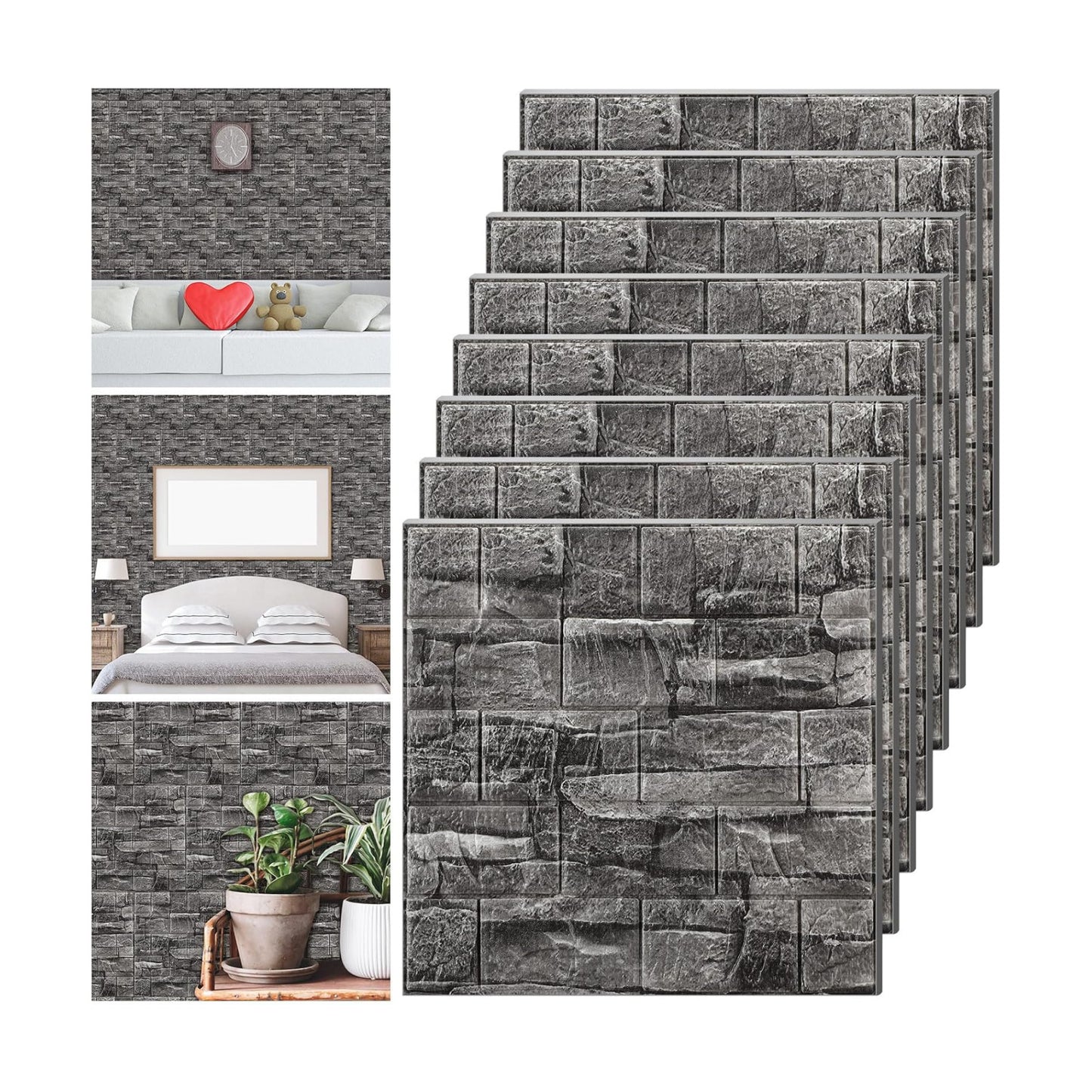 30 Pcs 3D Wall Panels Peel and Stick Wallpaper Foam, Grey Stone | Faux Brick Stone Tiles, Covering 28.8-48.4 Sq ft