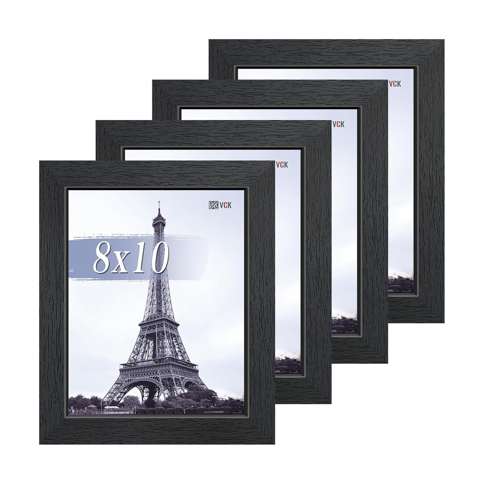 VCK 8x10 Picture Frame Set of 4, Black Wooden Photo Frames with Plexiglass, Vertical Horizontal Wall & Tabletop Display
