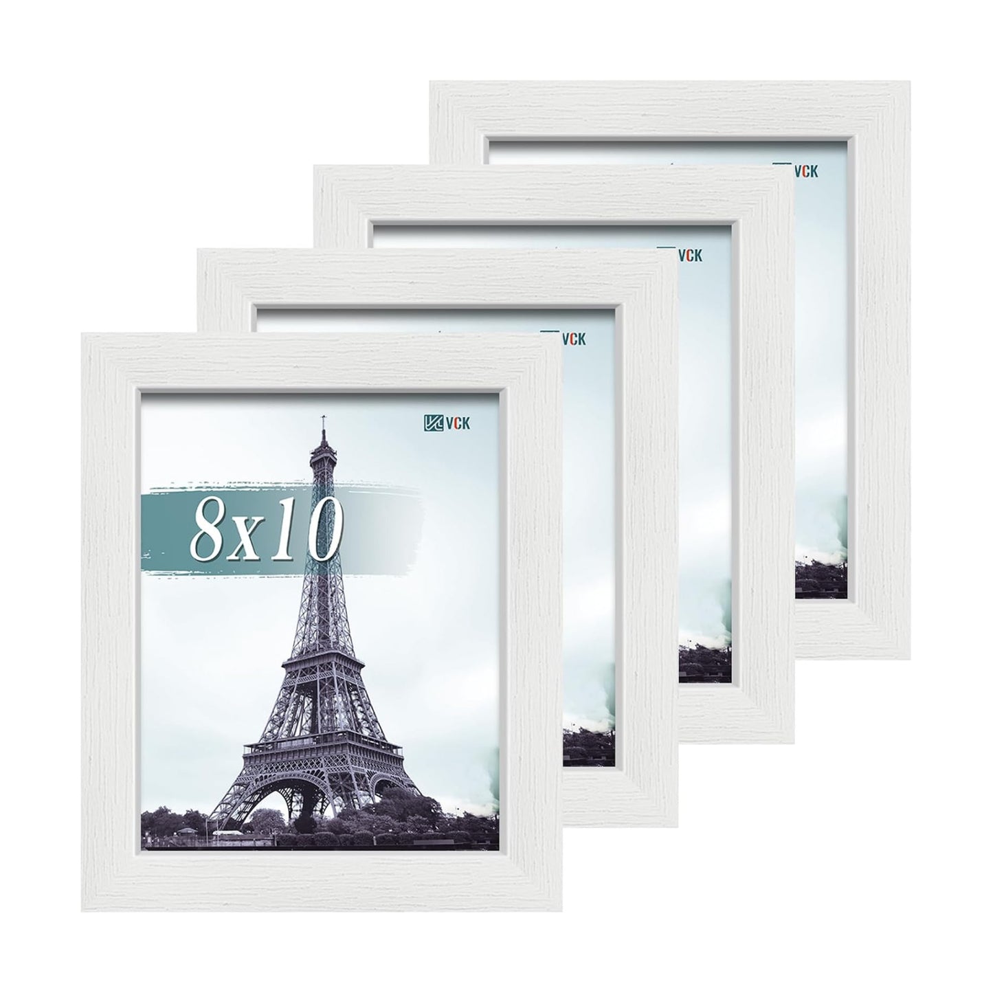 VCK 8x10 Picture Frame White 4 Pack, Wide Thick Wood Border, for Photo | Exclusive Woodgrain, Wall/Tabletop, HD