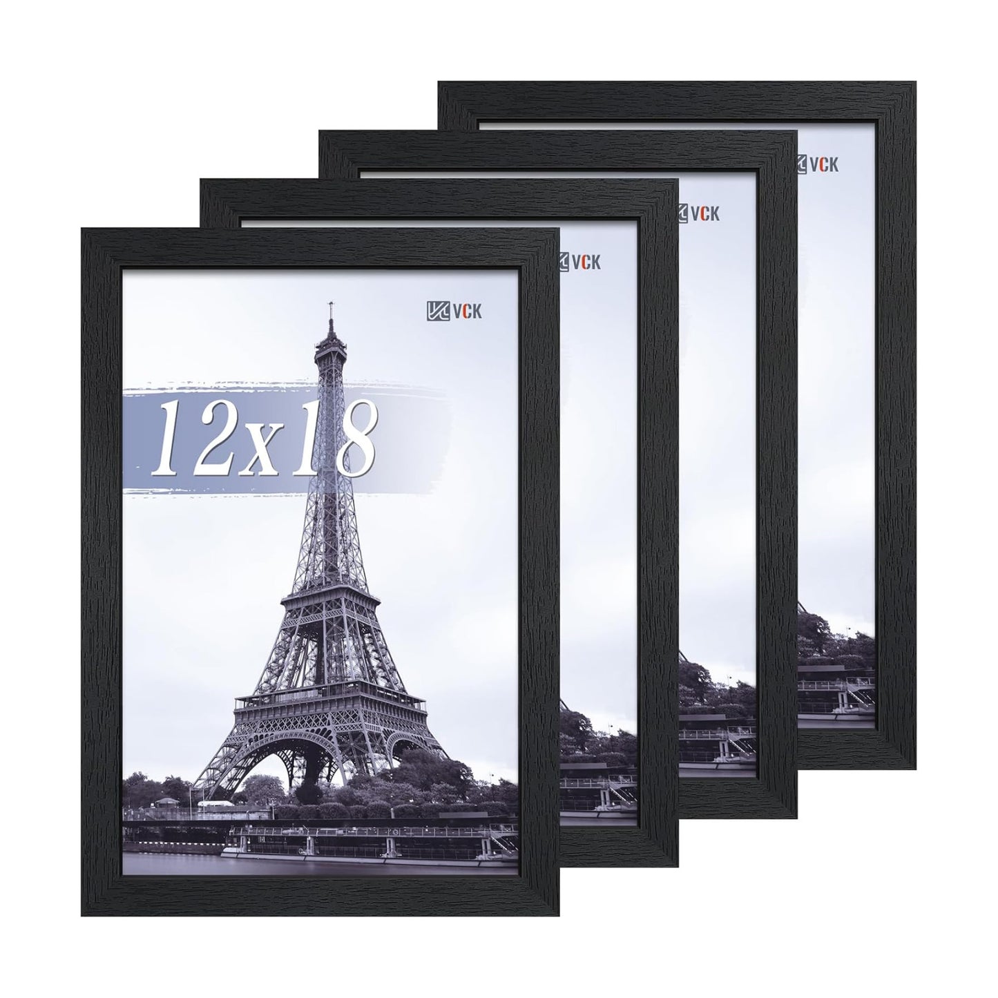 VCK 12x18 Frame Black 4 Pack, Wide Thick Wood Border, for Poster/Print | Exclusive Woodgrain, Wall Hanging, HD