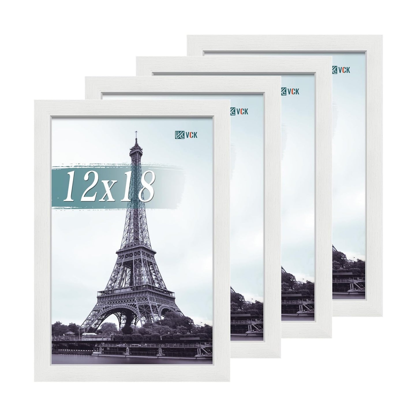 VCK 12x18 Frame White 4 Pack, Wide Thick Wood Border, for Poster/Print | Exclusive Woodgrain, Wall Hanging, HD