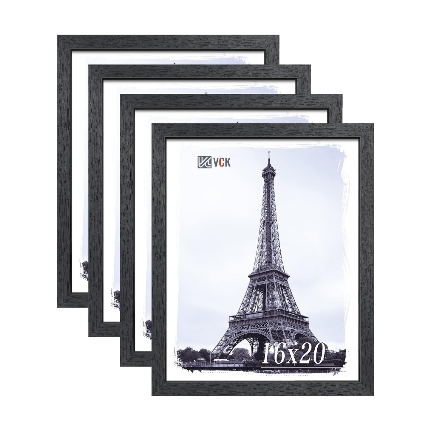 VCK 16x20 Frames Black 4 Pack, Wide Thick Wood Border, for Poster/Prints | Exclusive Woodgrain, Wall Hanging, HD