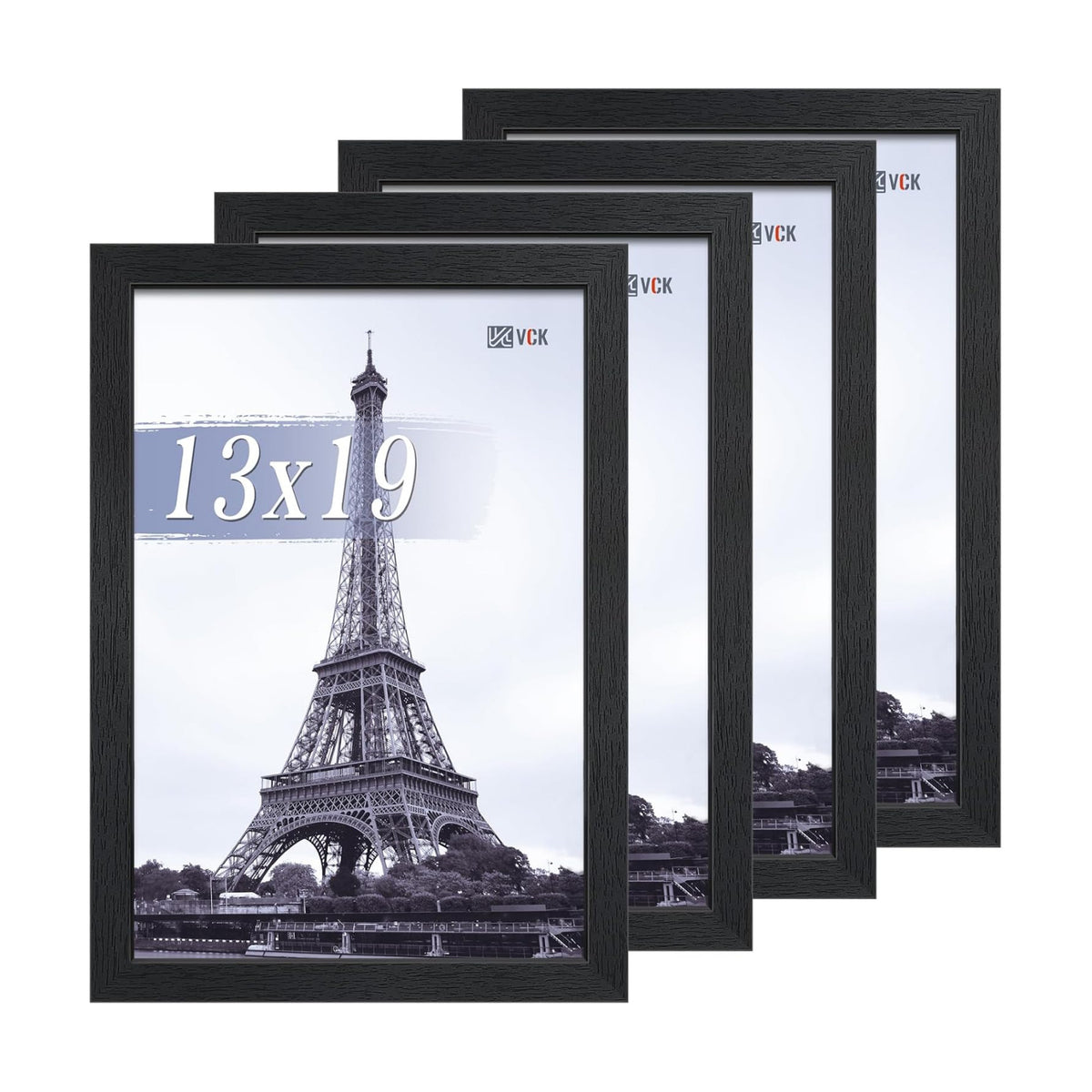 VCK 13x19 Picture Frame Black 4 Pack, Wide Thick Wood Border, for Artwork | Exclusive Woodgrain, Wall Hanging, HD