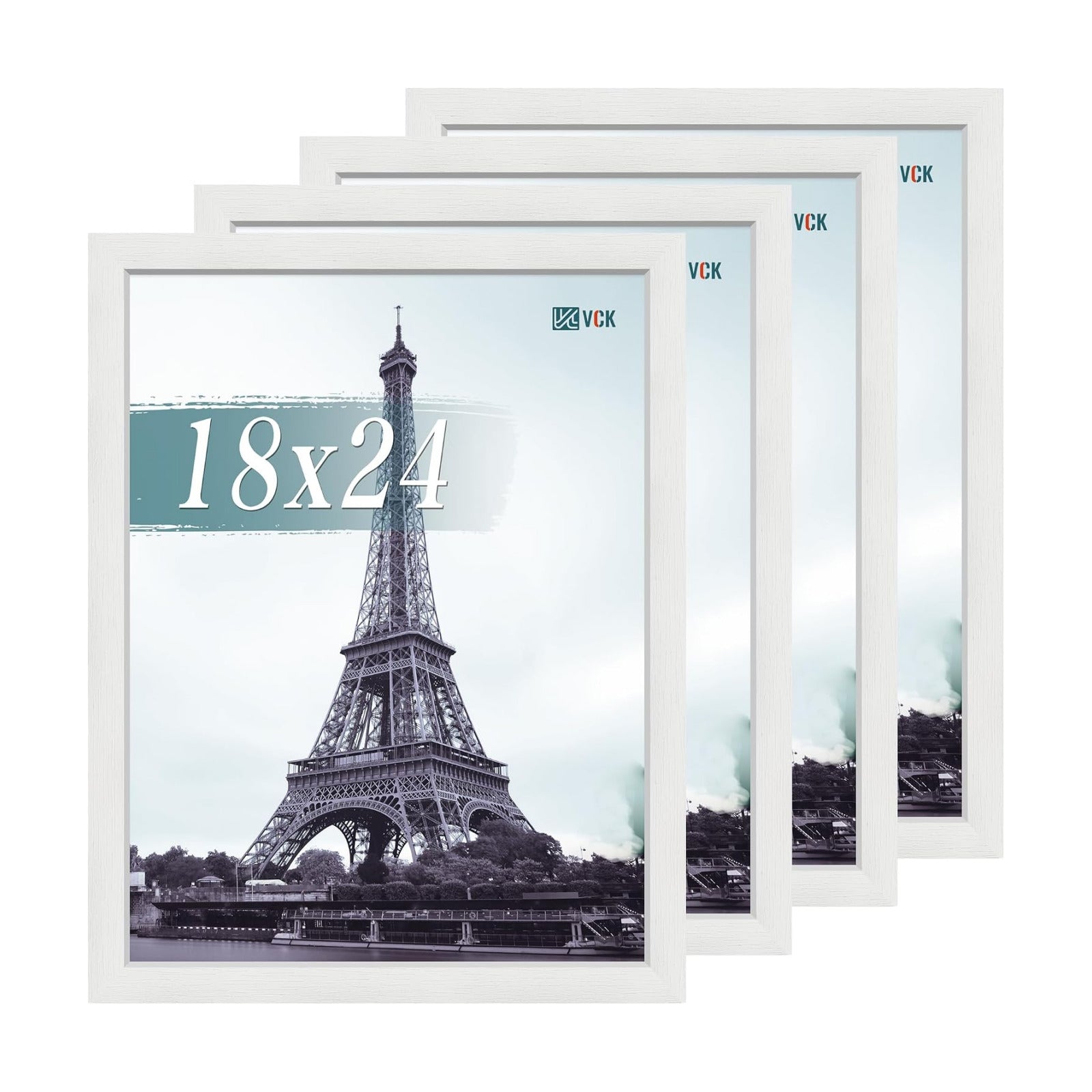 VCK 18x24 Frame White 4 Pack, Wide Thick Wood Border, for Concert Poster | Exclusive Woodgrain, Wall Hanging, HD