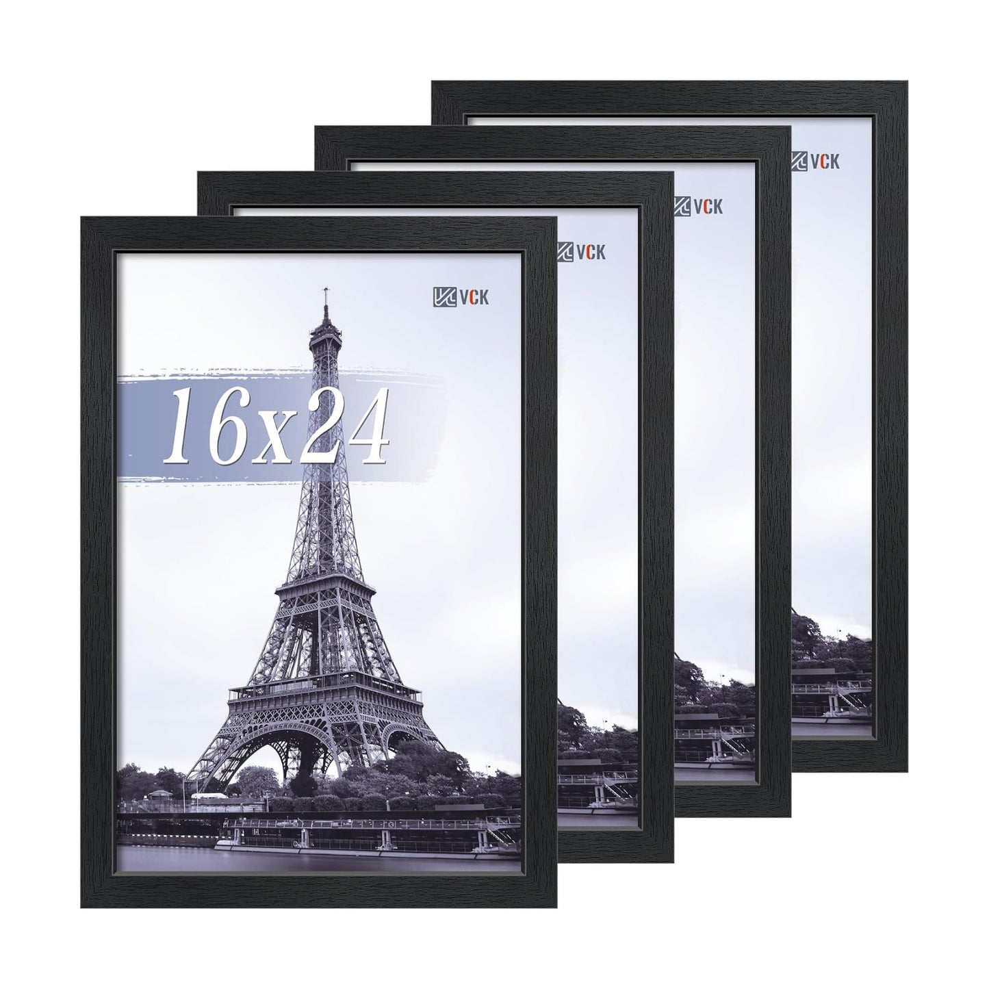VCK 16x24 Frame Black 4 Pack, Wide Thick Wood Border, for Poster/Prints | Exclusive Woodgrain, Wall Hanging, HD