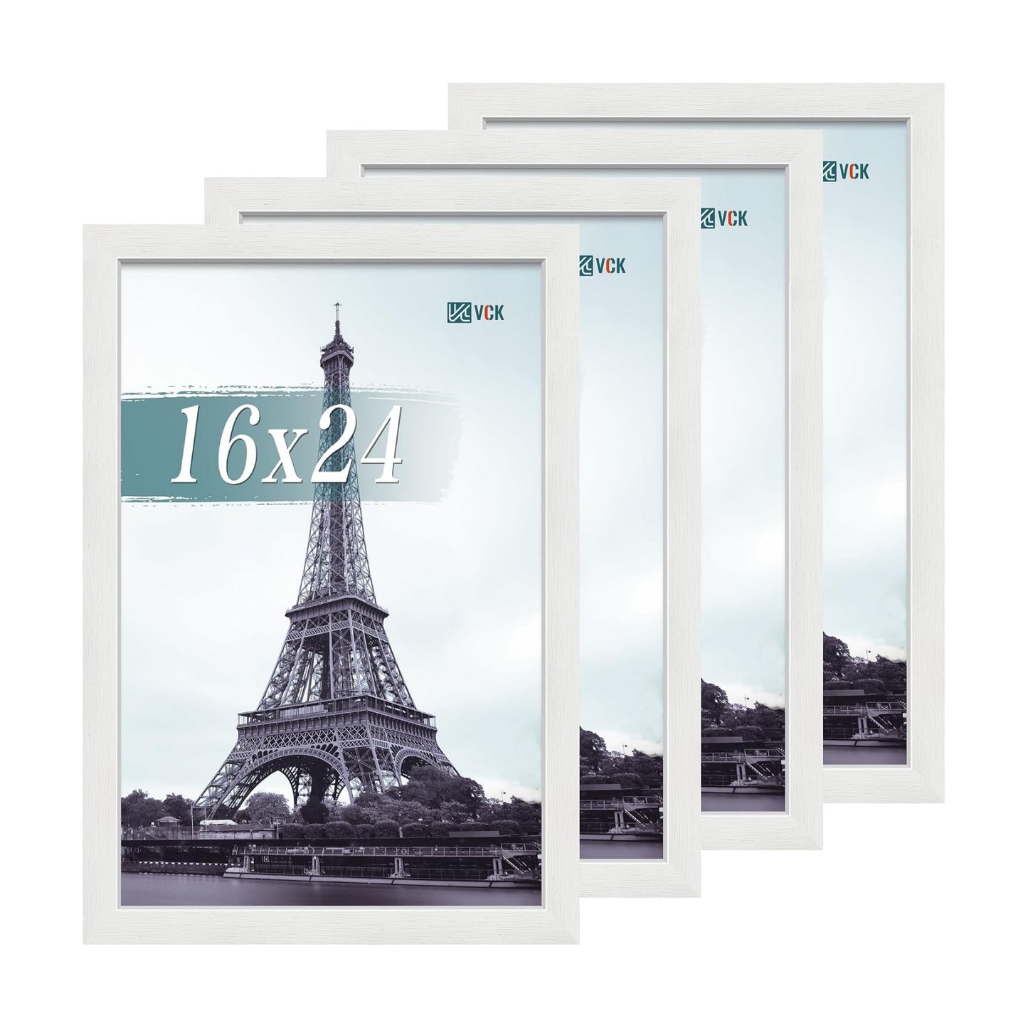 VCK 16x24 Frame White 4 Pack, Wide Thick Wood Border, for Poster/Prints | Exclusive Woodgrain, Wall Hanging, HD