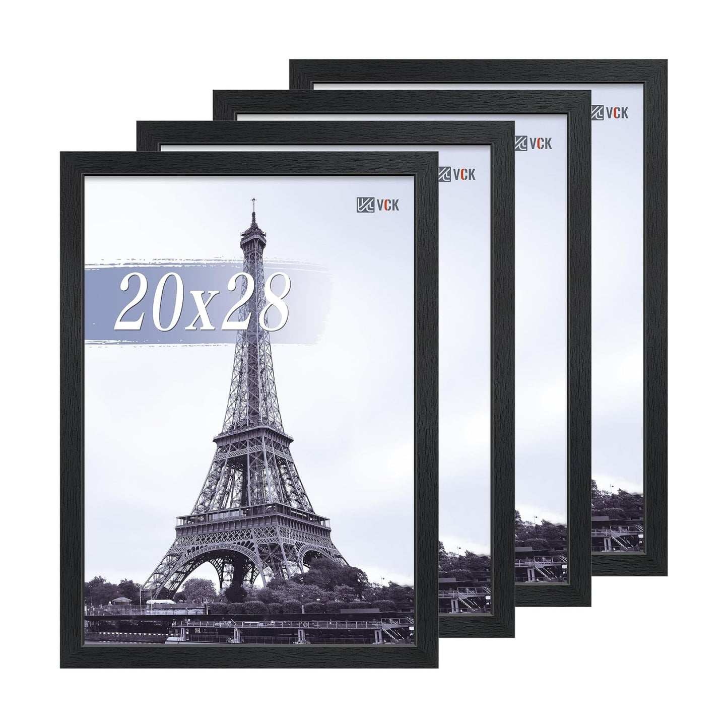VCK 20x28 Picture Frame Black 4 Pack, Wide Thick Wood Border, for Poster | Exclusive Woodgrain, Wall Hanging, HD