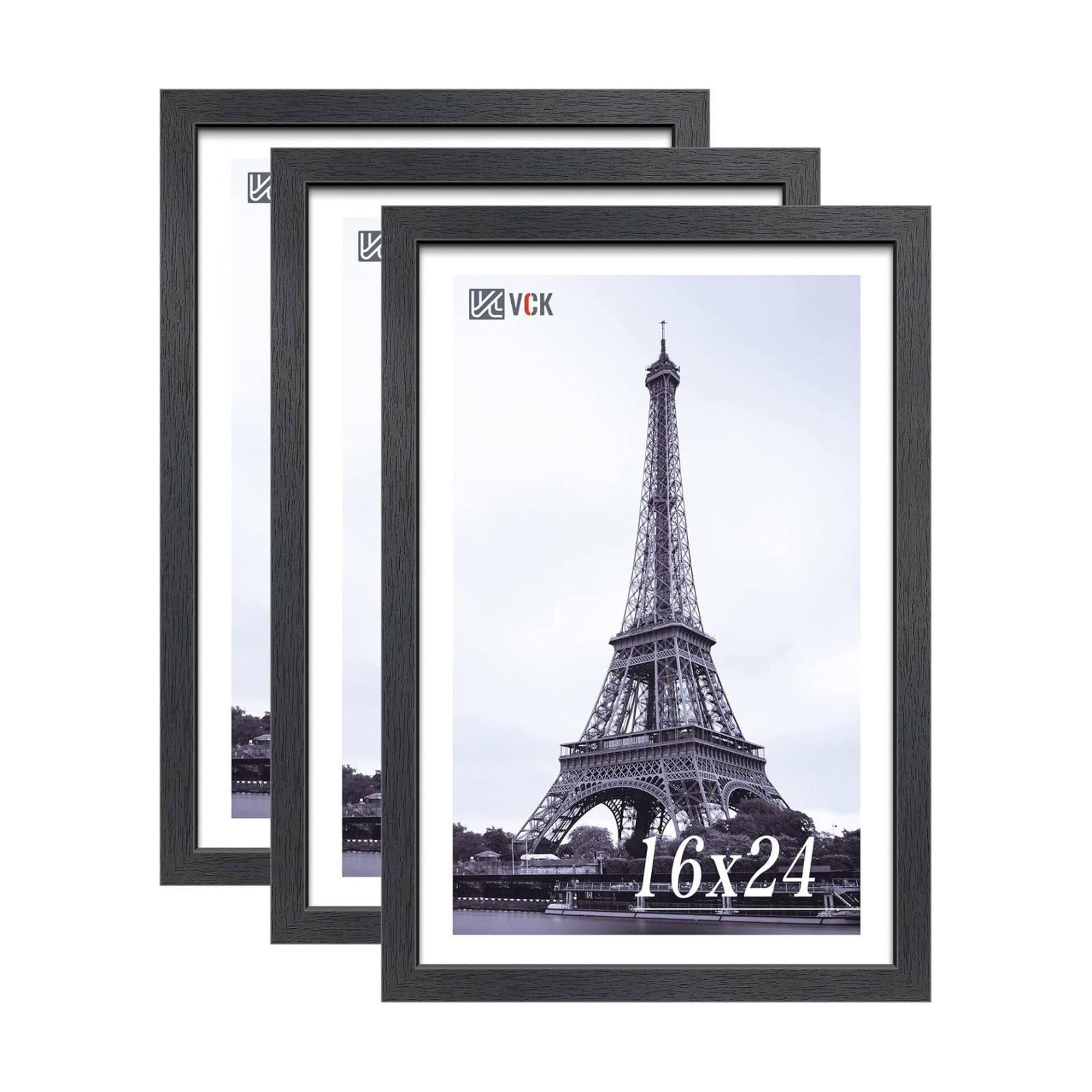 VCK 16x24 Frame 3 Pack Solid Wood,Black 16 x 24 Picture Frame for Wall Mount,Vertical & Horizontal Hanging
