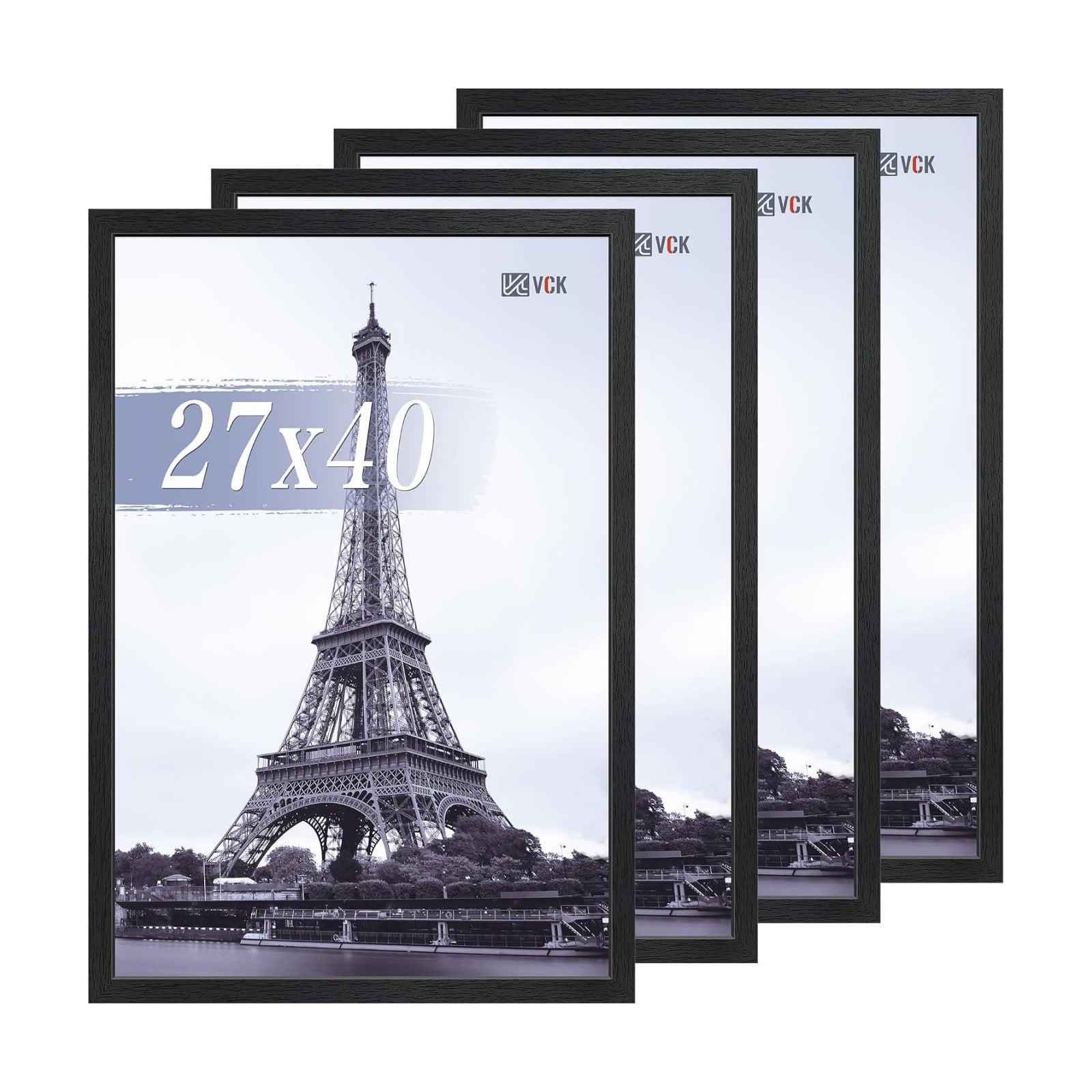 VCK 27x40 Poster Frame Black 4 Pack, Wide Thick Wood Border, for Prints | Exclusive Woodgrain, Wall Hanging, HD