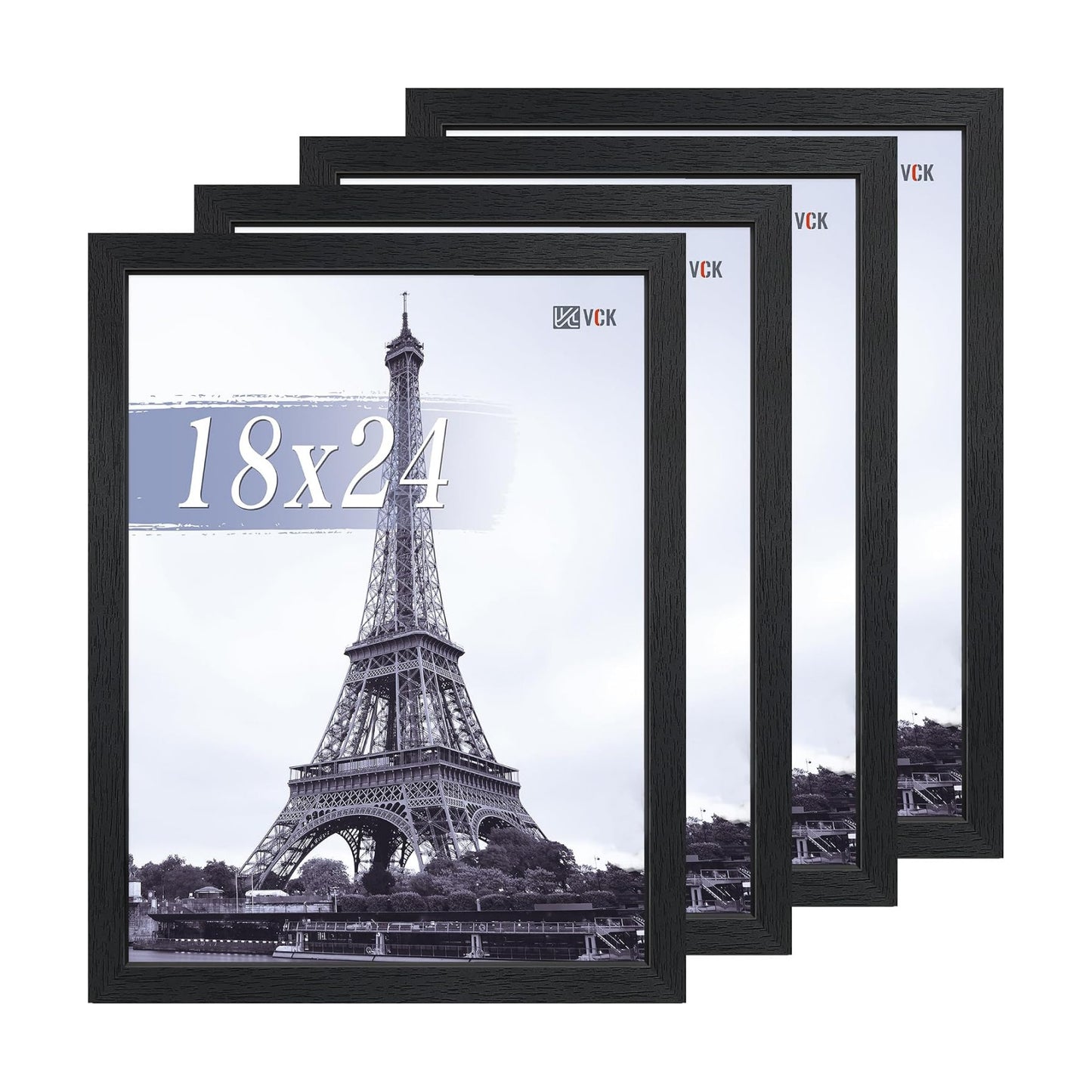 VCK 18x24 Frame 4 Pack - Black Gallery-Quality Wood 18 x 24 Concert Poster Frames, Vertical or Horizontal Wall Display