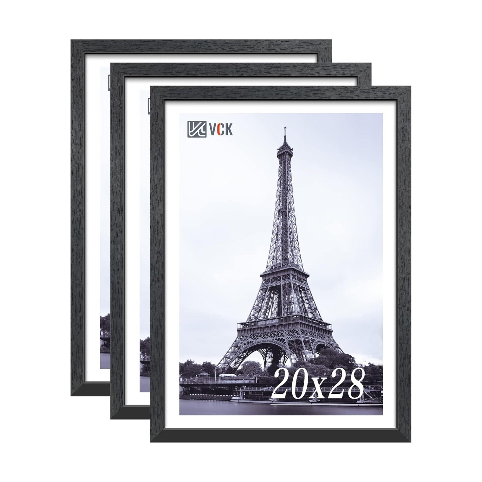 VCK 20x28 Poster Frame Solid Wood Black 3 Pack Picture Frames 20 x 28 Inches with Wall Mounting Hanging