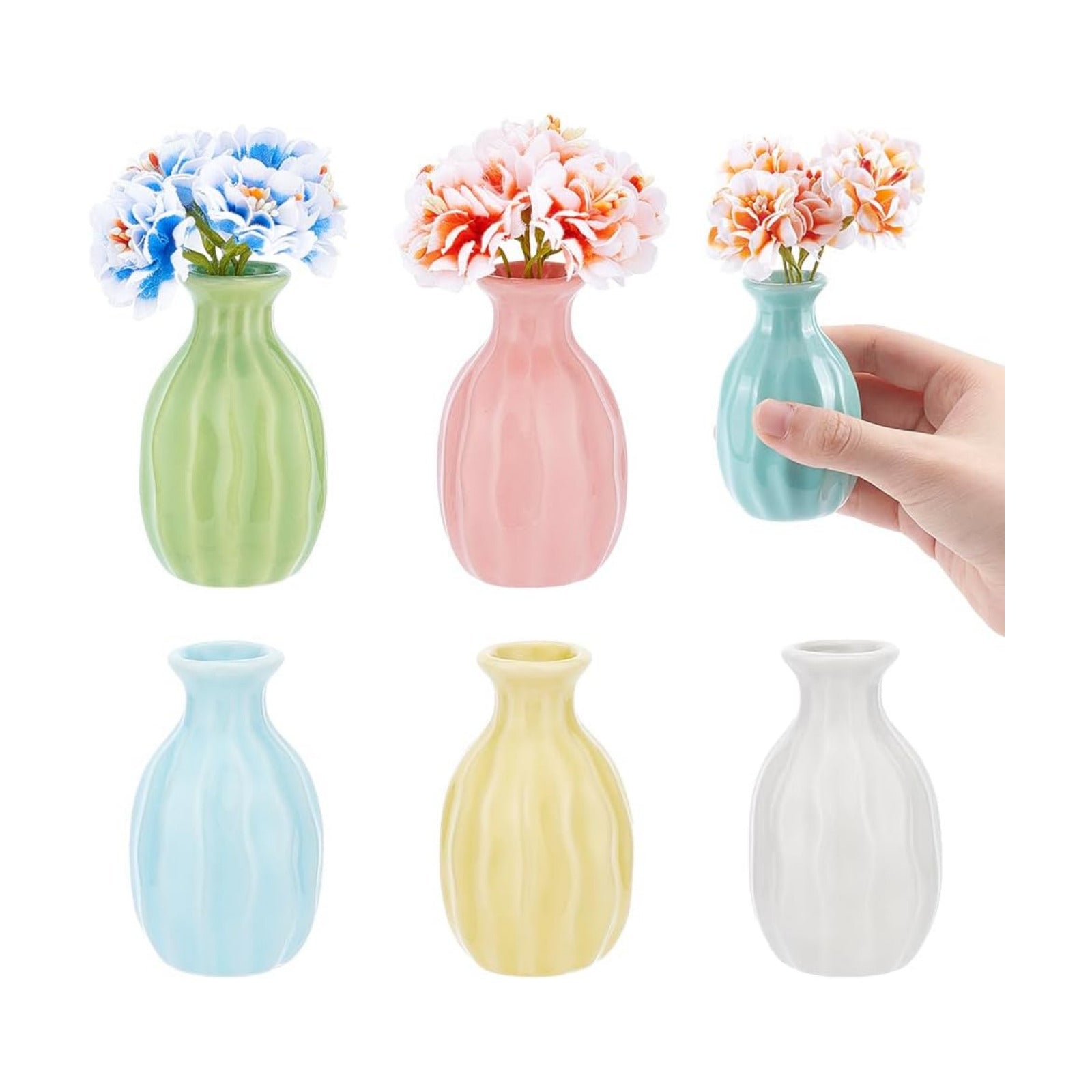Mini Ceramic Flower Vase / 6 Colors Mini Size / Set of 6