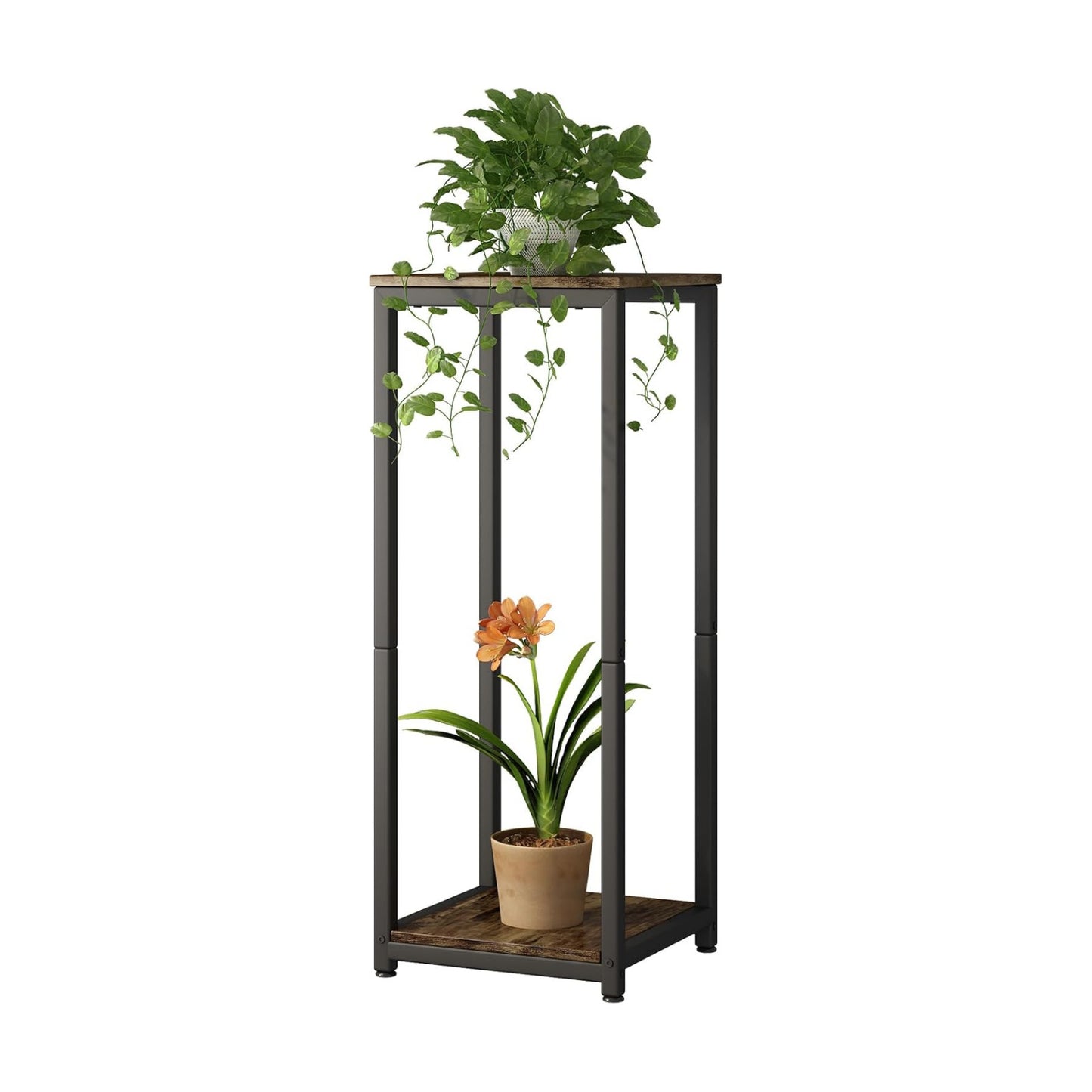 2 Tier Plant Stand Indoor Corner Tall Square Shape Plant Shelf | Modern Metal MDF board Flower Storage,Suitable tight