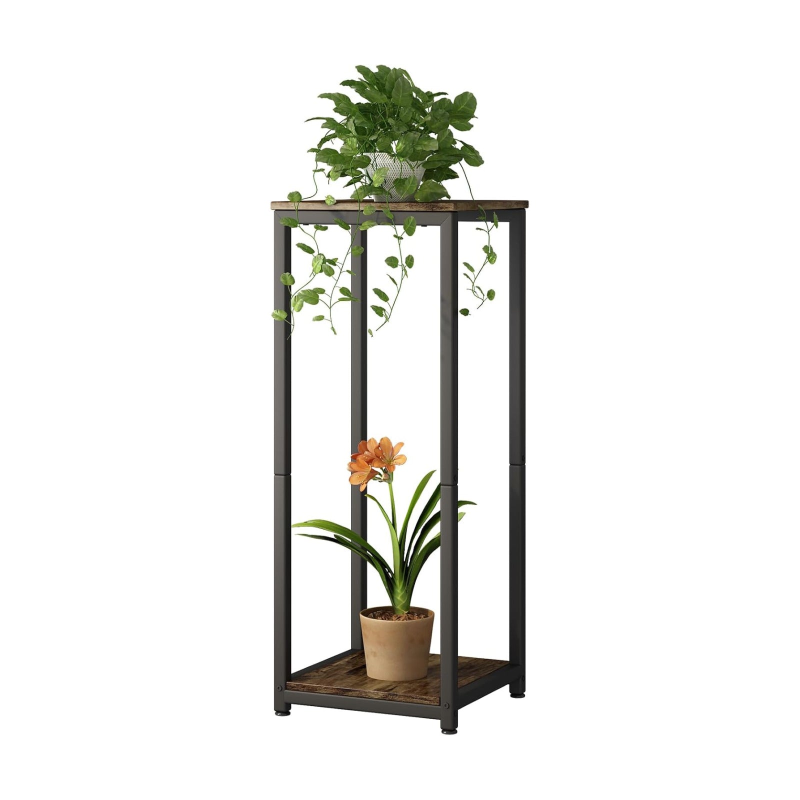 2 Tier Plant Stand Indoor Corner Tall Square Shape Plant Shelf | Modern Metal MDF board Flower Storage,Suitable tight