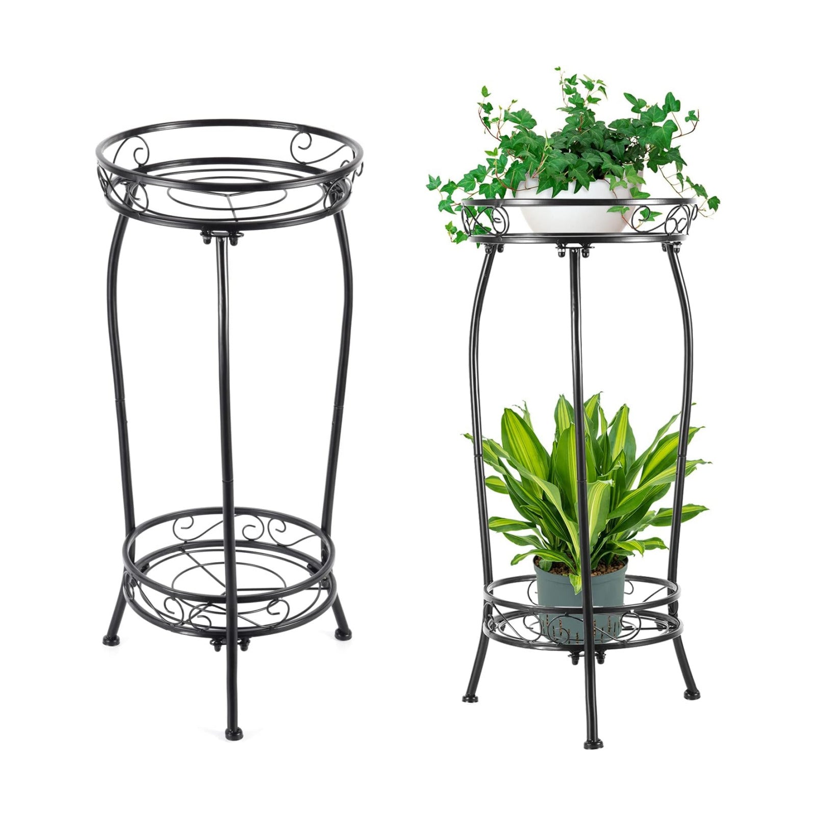 Kavlium Plant Stand Indoor Outdoor, 2 Pack, Tall Metal, 2 Tier 27.1 Inch | Rustproof Metal, Stable 3-Leg Base, Heavy