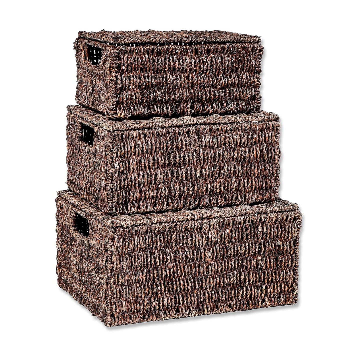 Rectangular Seagrass Baskets / Brown / Small / Set of 3