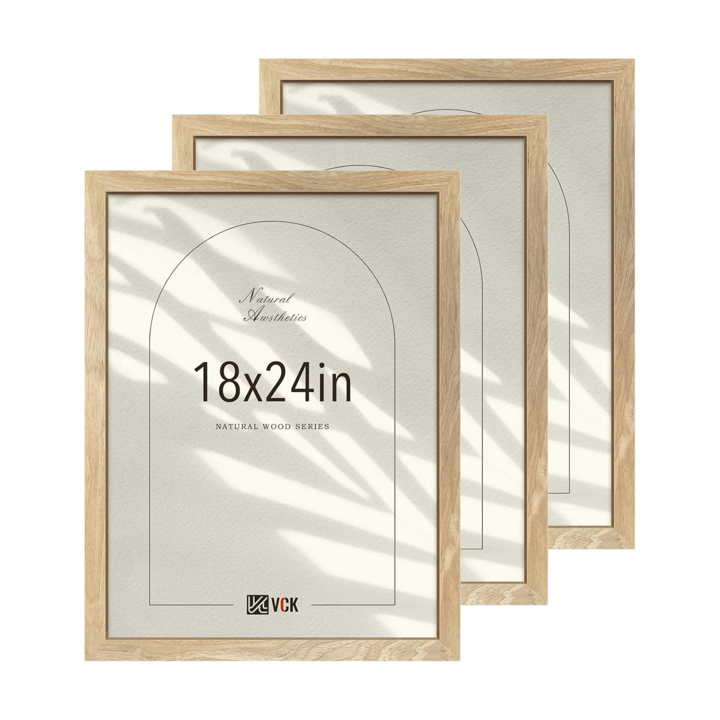 VCK 18x24 Poster Frame Set of 3, Natural Solid Wood Picture Frame with Exclusive Wood Grain, Wall Hanging