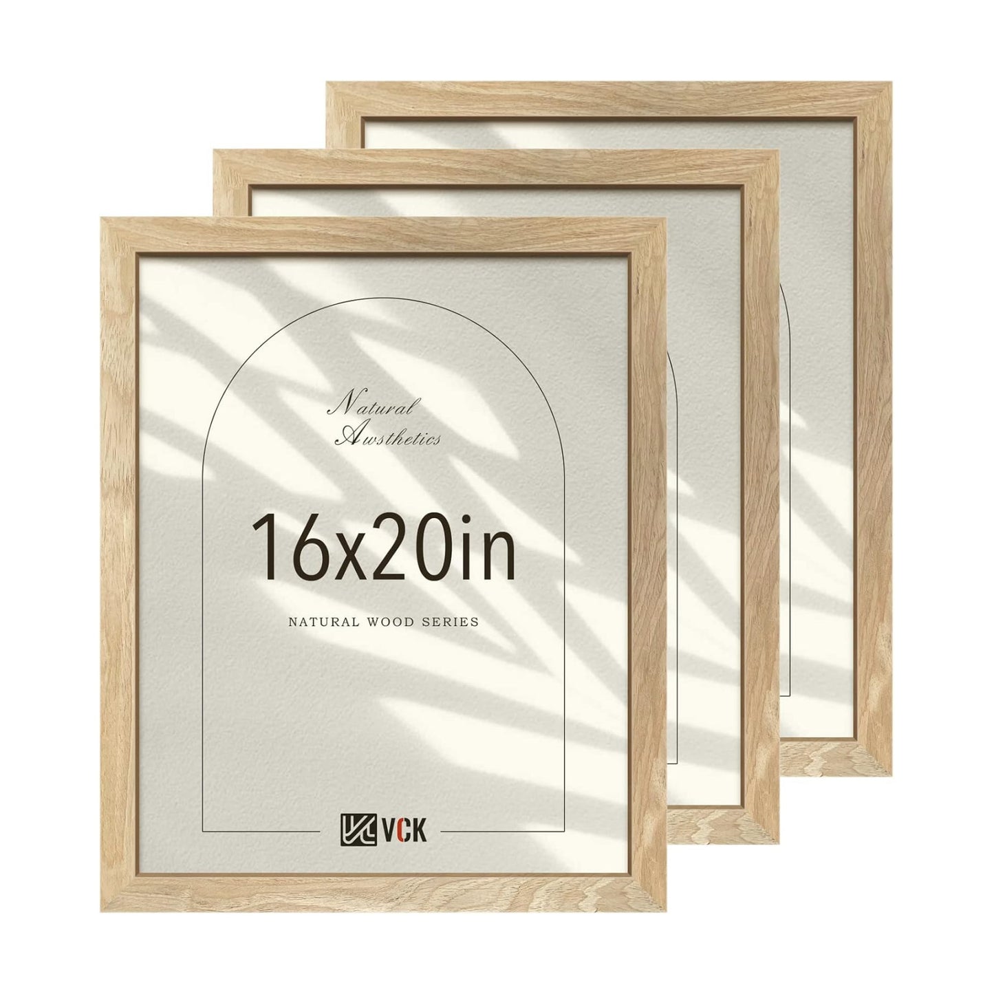 VCK 16x20 Poster Frames for Wall - 3 pack, Beige Natural Solid Wood Picture Frame, Exclusive Wood Grain