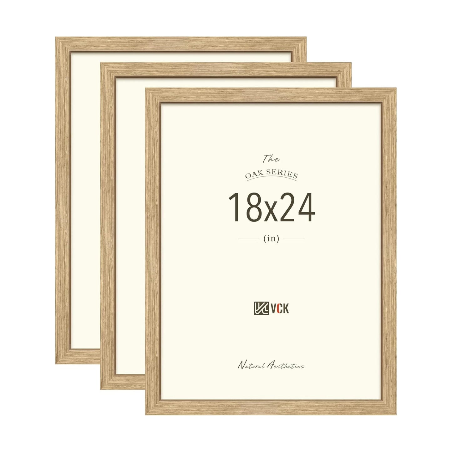 VCK 18x24 Poster Frame 3 Pack, Natural Oak Wood Wide Border, for Picture | Light Woodgrain, Wall Hanging, HD