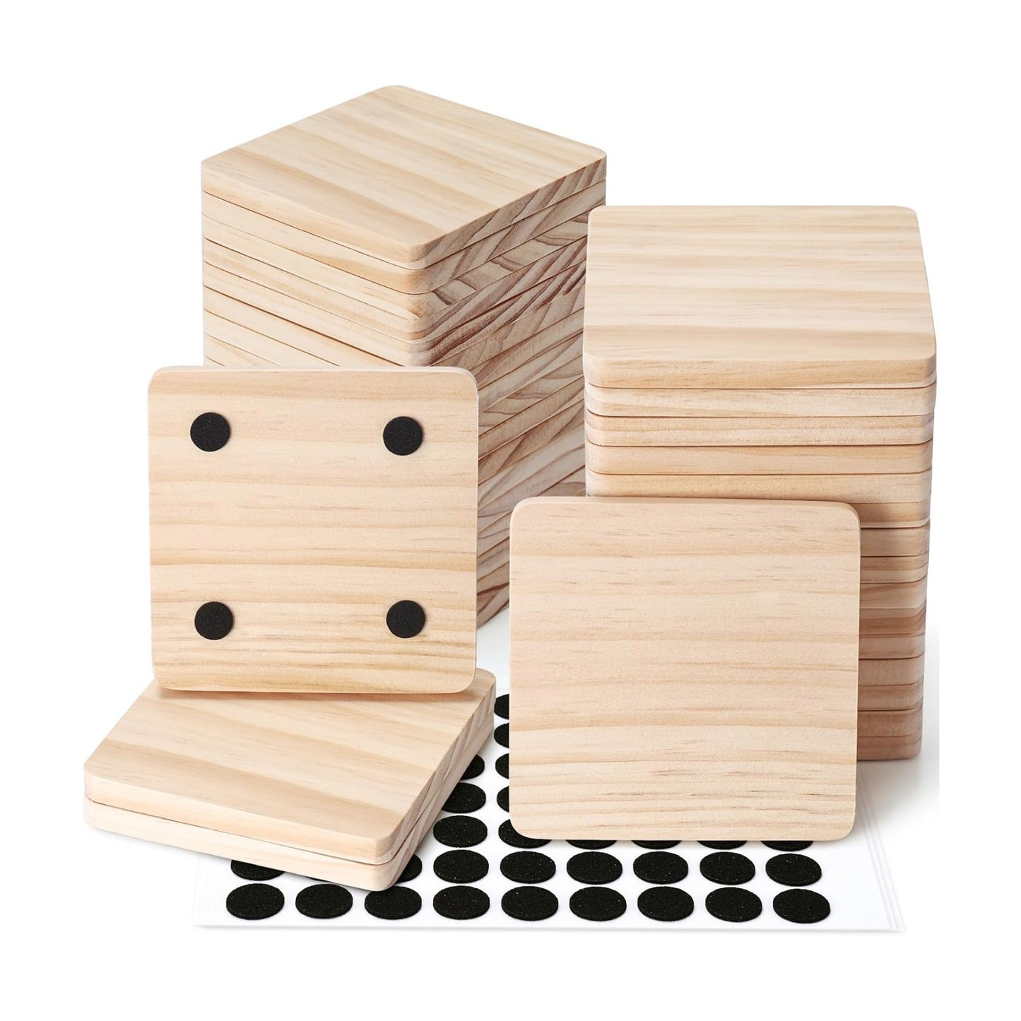 Unfinished Wood Coasters / Square / 4 Inch / Set of 36