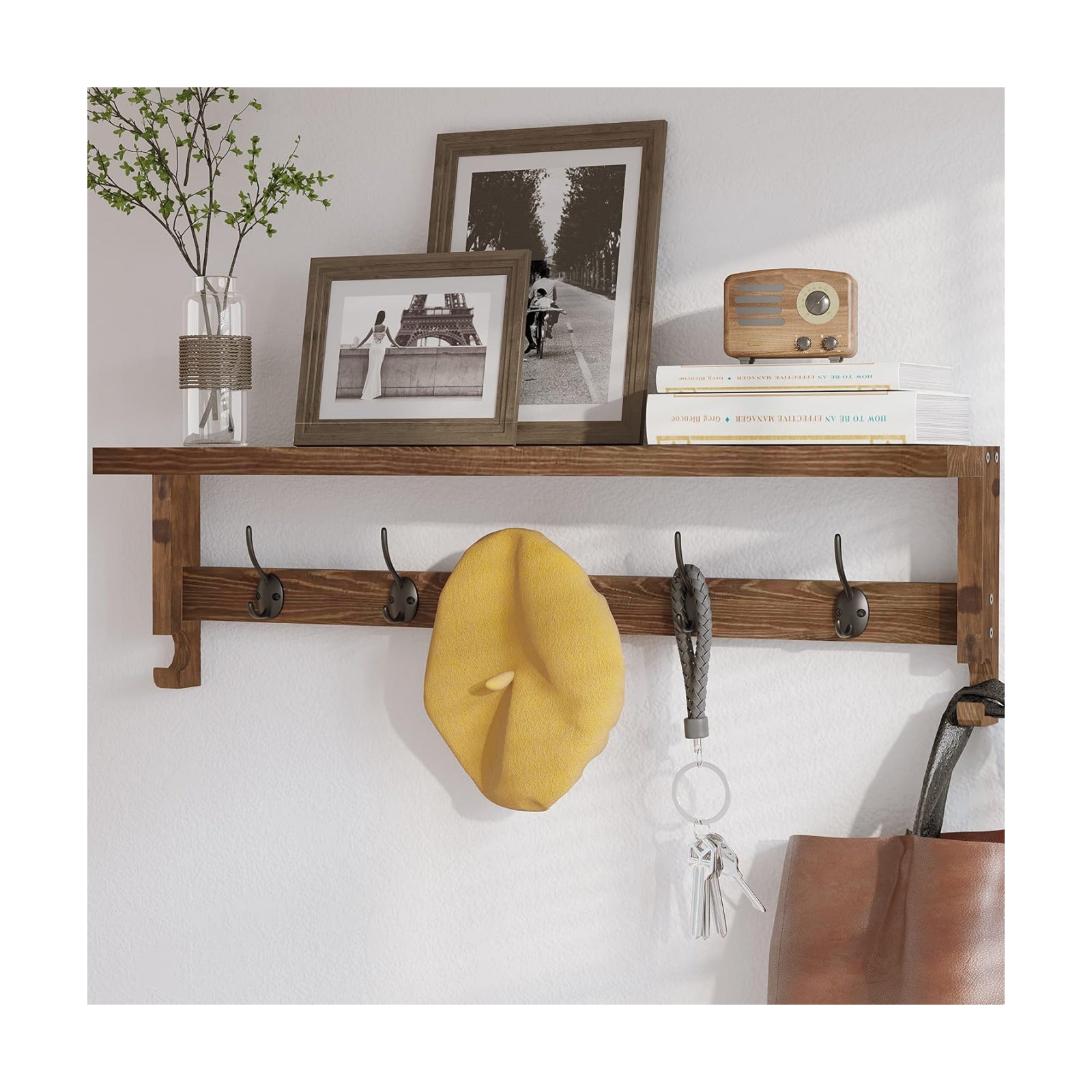 AMBIRD Coat Rack Wall Mount with Shelf, 28.9 Inches Coat Hooks Wall Mounted with 5 Hooks, Wall Hat Hooks for Hanging in