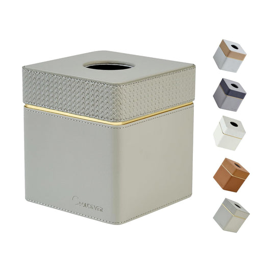 Modern PU Leather Decorative Tissue Cube Holder Organizer / 1-woven Grey