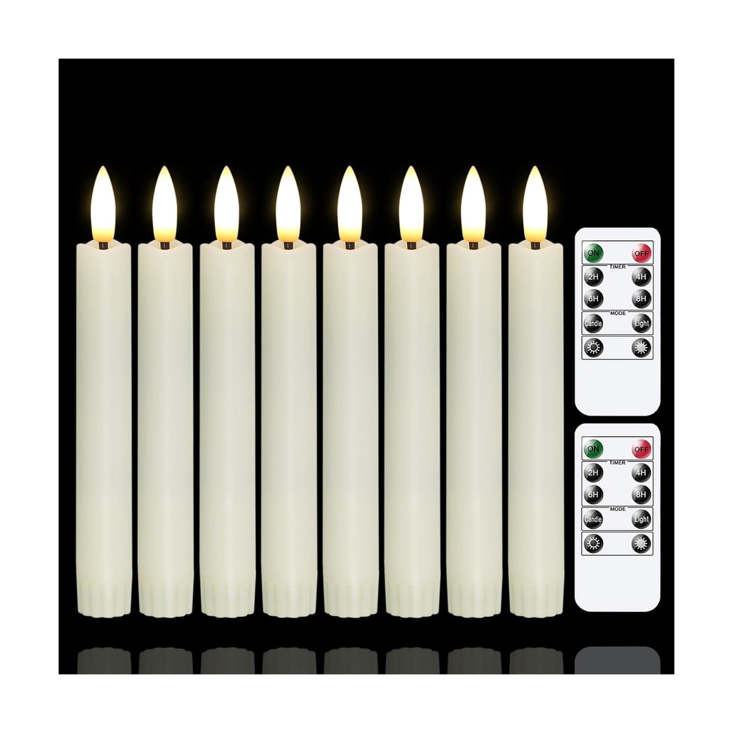Battery Operated Flameless Taper Candles with Two Remote Timer, 6.4" LED 3D-Wick Window Candles, Flickering