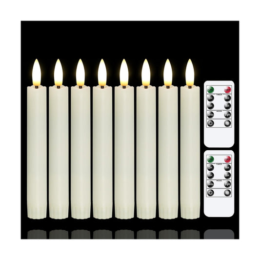 Battery Operated Flameless Taper Candles with Two Remote Timer, 6.4" LED 3D-Wick Window Candles, Flickering