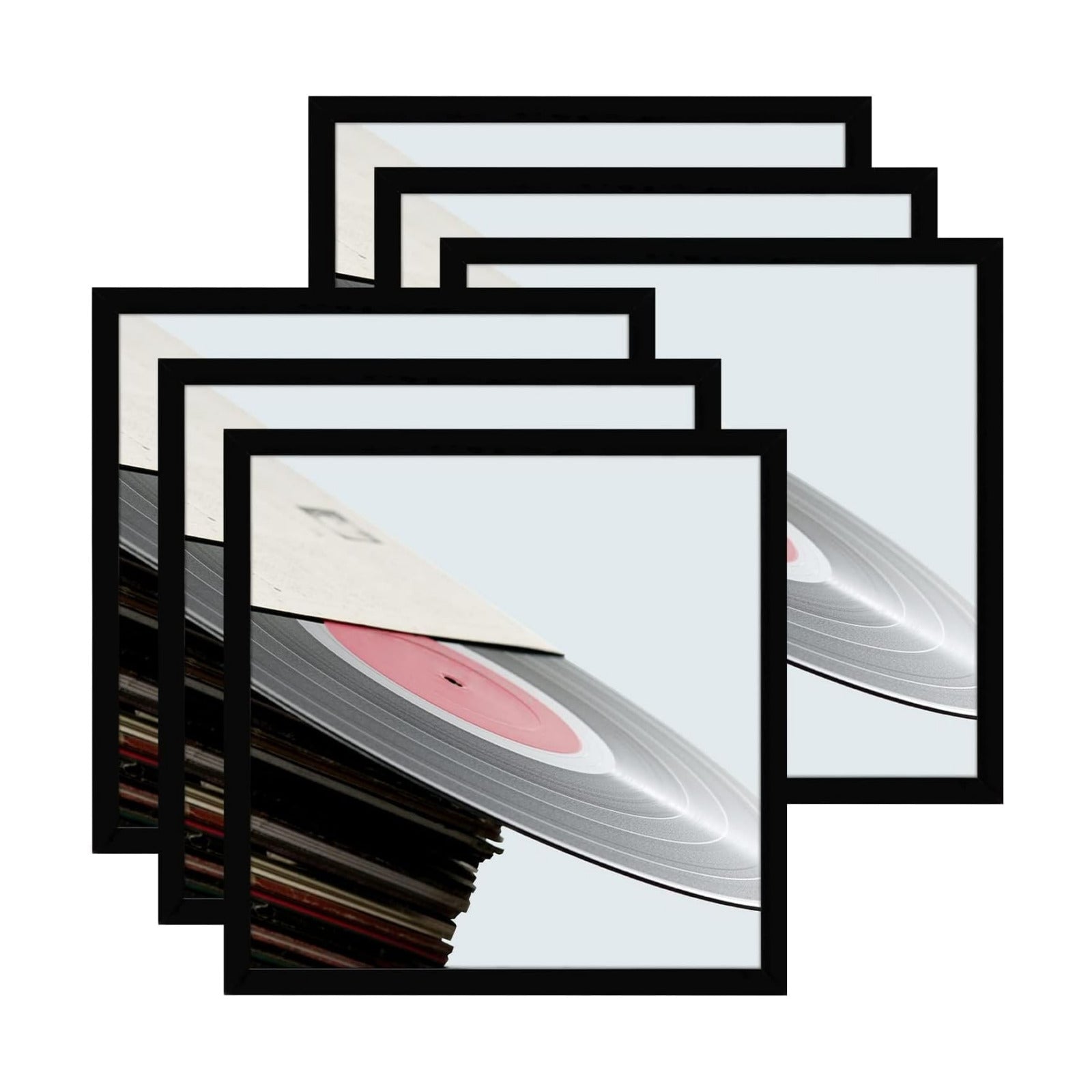 eletecpro Vinyl Record Frame, 12.5 x 12.5 in, Black, 6 Pack | Fits 12x12 LP and Album Cover, Easy Wall Mount, Acrylic