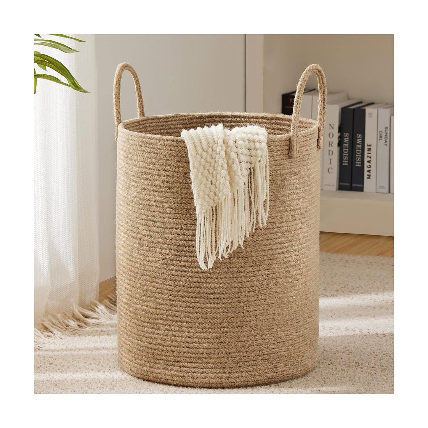 YOUDENOVA Jute Rope Laundry Hamper Basket, 58L Blanket Basket for Nursery