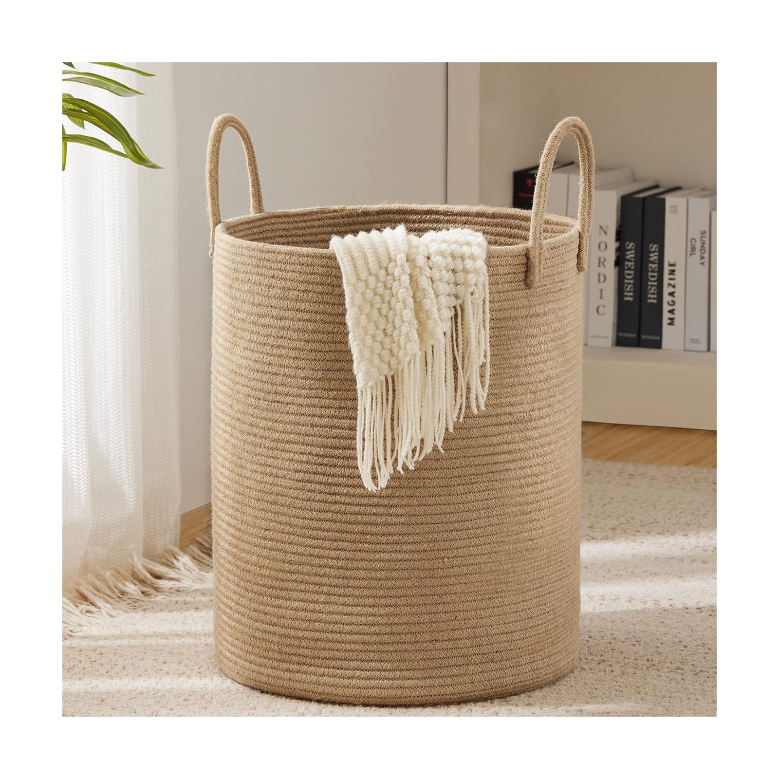 YOUDENOVA Jute Rope Laundry Hamper Basket, 58L Blanket Basket for Nursery