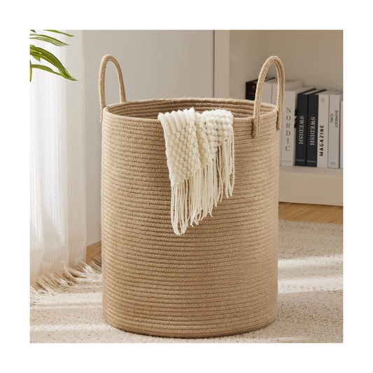 YOUDENOVA Jute Rope Laundry Hamper Basket, 58L Blanket Basket for Nursery