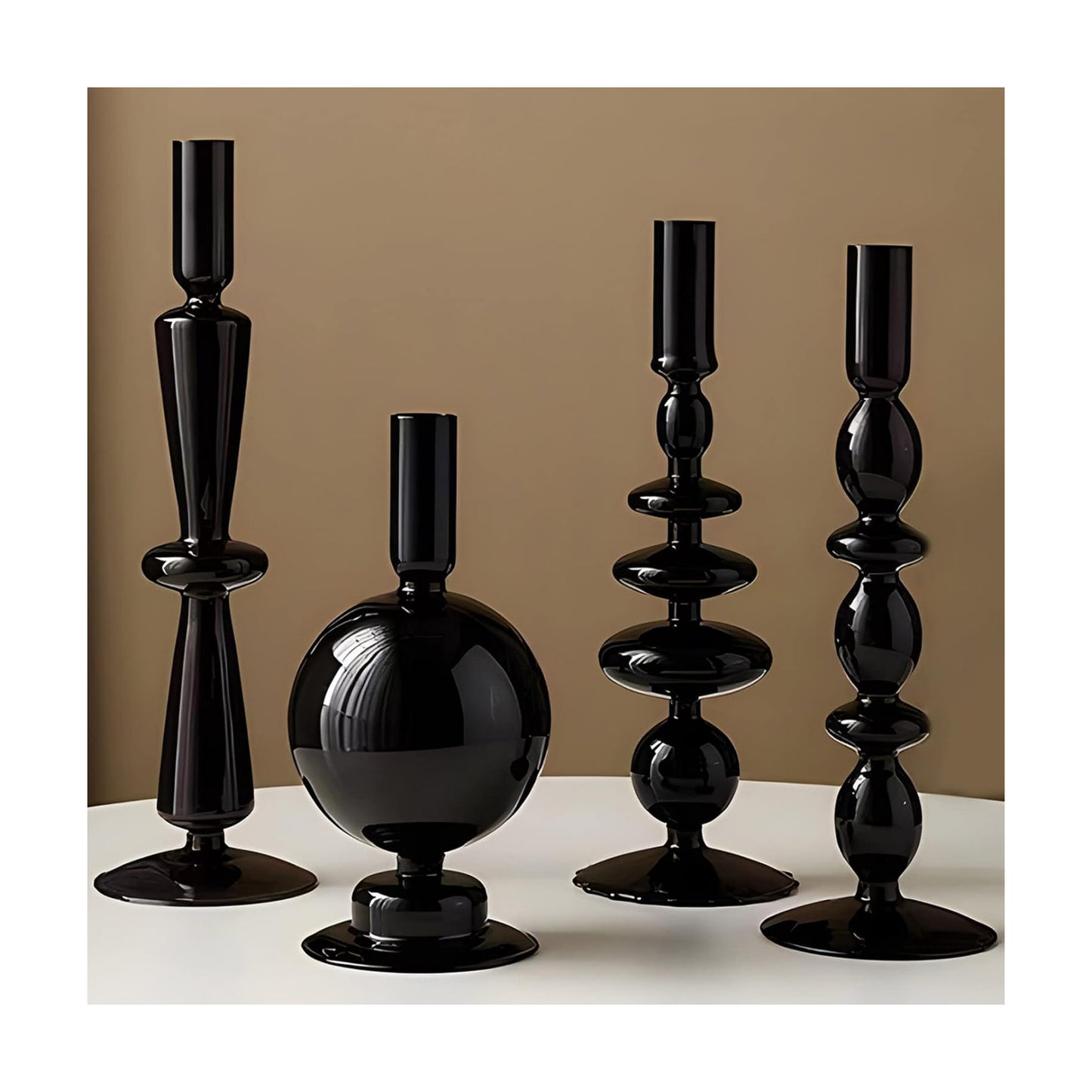 Candle Stick Candle Holder, Glass Candle Holders for Table Centerpiece, Modern Style Black Candle Holder Mixed 4pcs