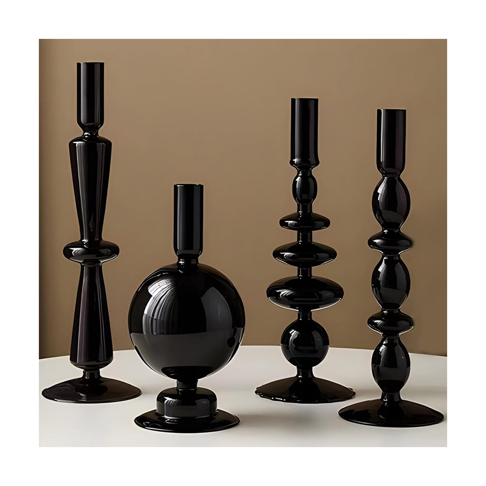 Candle Stick Candle Holder, Glass Candle Holders for Table Centerpiece, Modern Style Black Candle Holder Mixed 4pcs