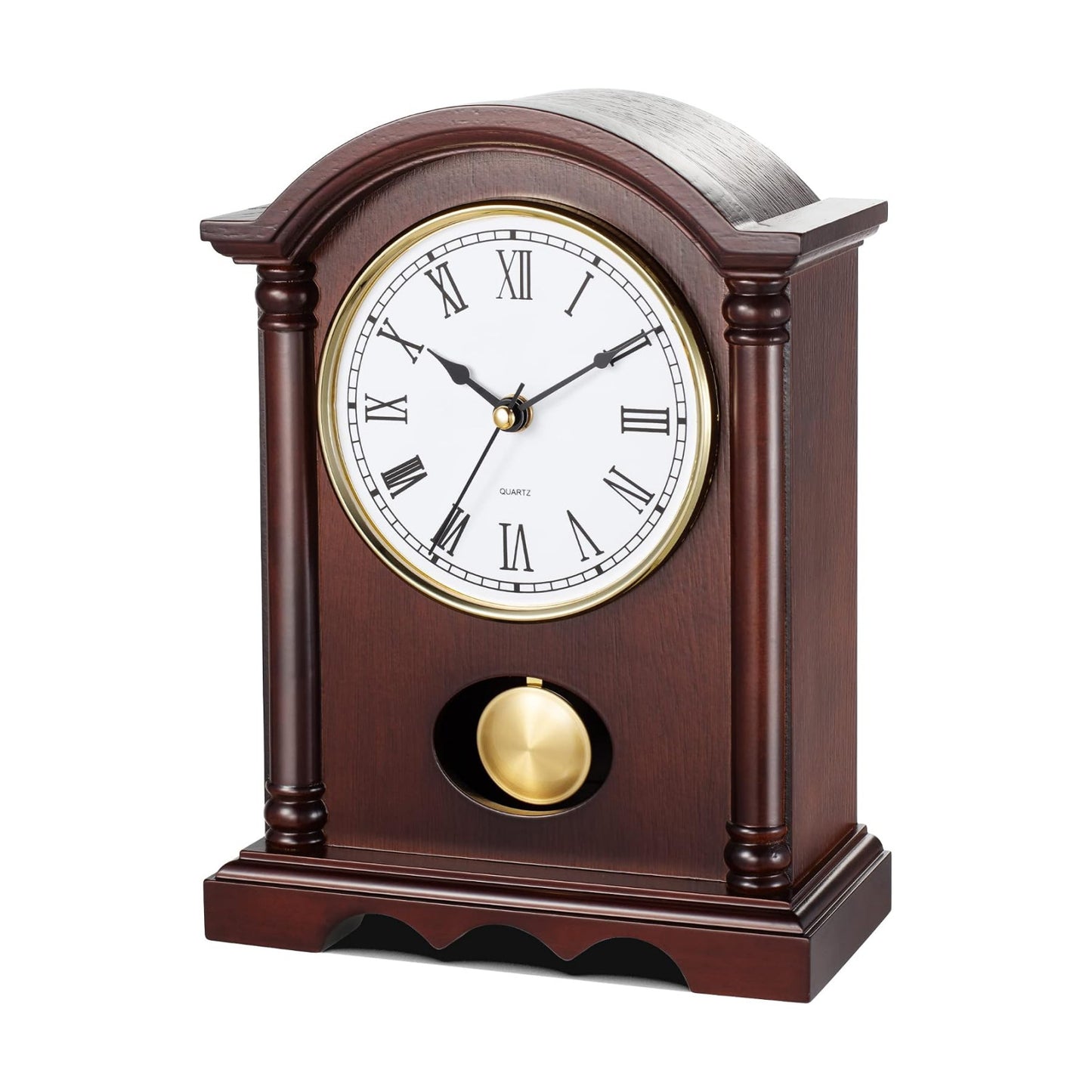 AYRELY® Classic Grandfather Mantel Clock for Living Room Déco, Elegant Wooden Finish, Gold-Tone Pendulum, Desk Clock
