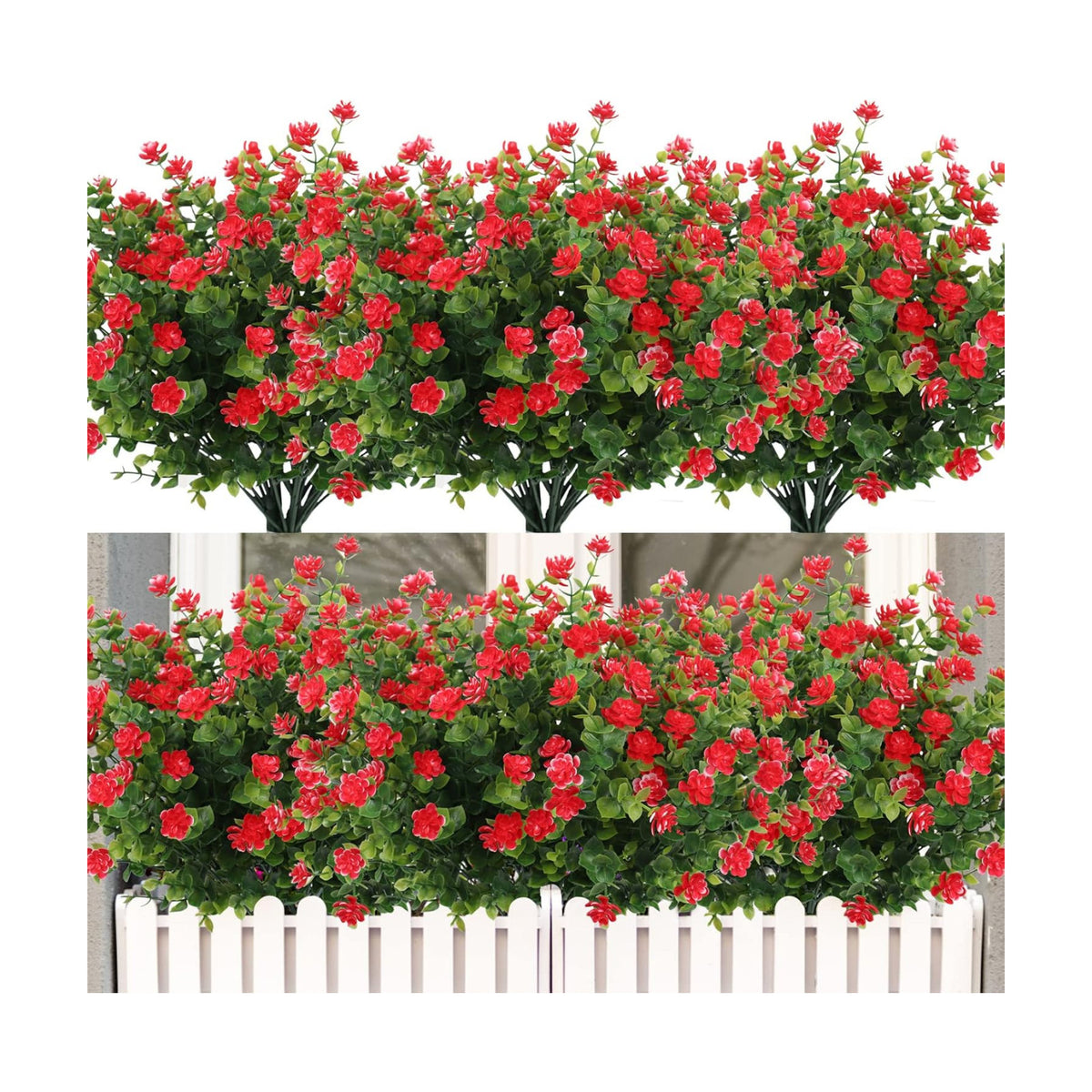 RECUTMS 12Pc Artificial Red Flowers Artificial Eucalyptus Front Porch Decor