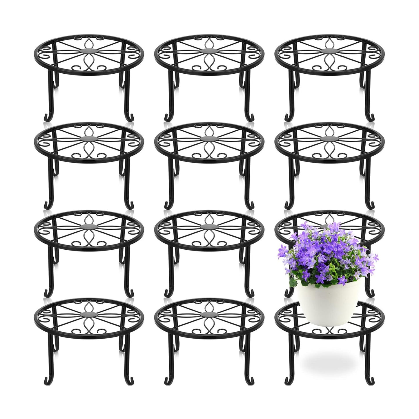 Maitys 12 Pack Metal Plant Stands Outdoor Indoor Heavy Duty Flower Potted Holder Anti-Rust Plant Pot Shelf Round Flower