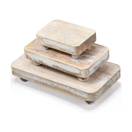 Wooden Risers for Display Pedestal Stand Wooden for Decor Farmhouse / White / 8 x 4.3 / Set of 3