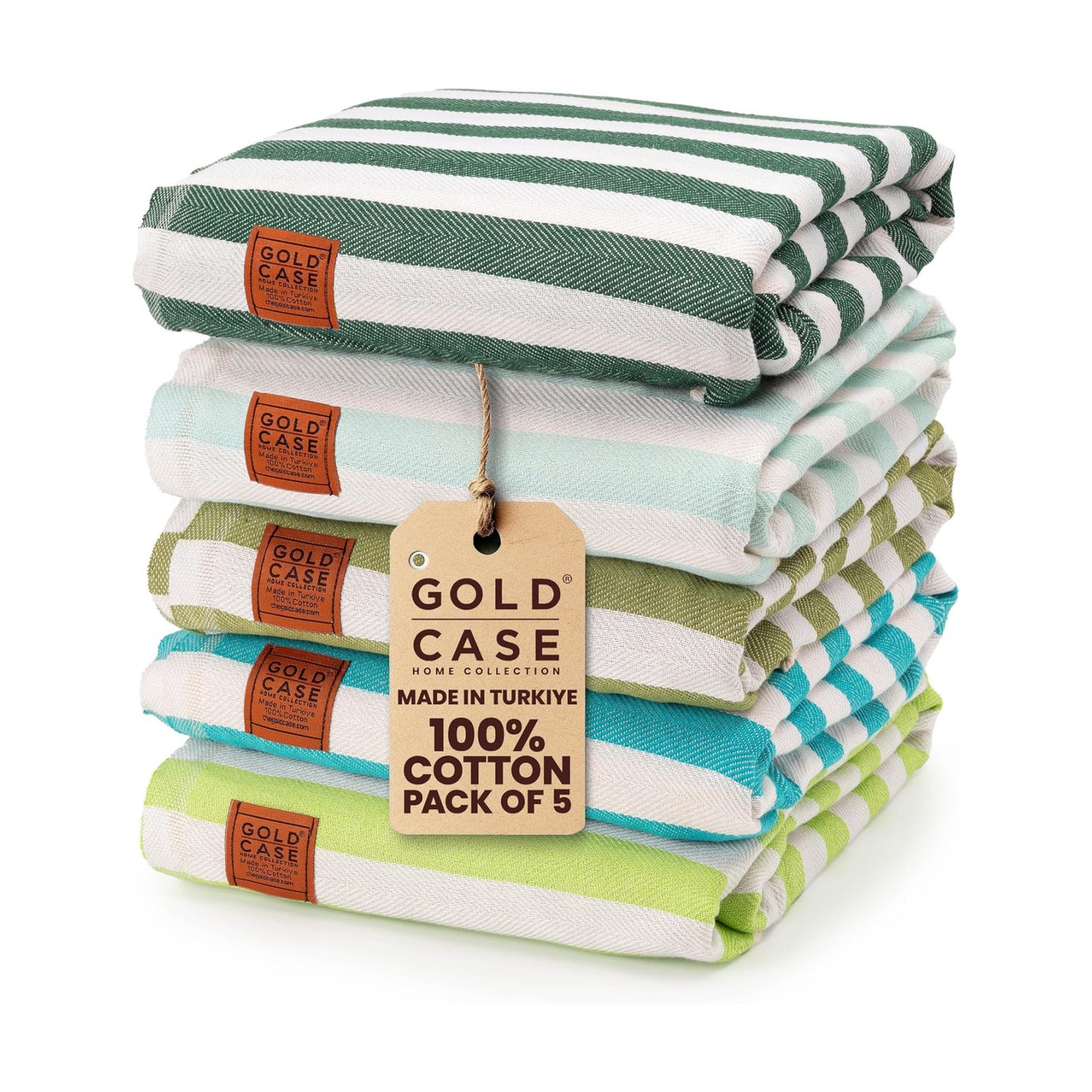 Gold CASE Turkish Beach Towel Set of 5 – 100% Cotton Beach Towels Oversized 70x38'' – MYRA Quick Dry Swim Towel –