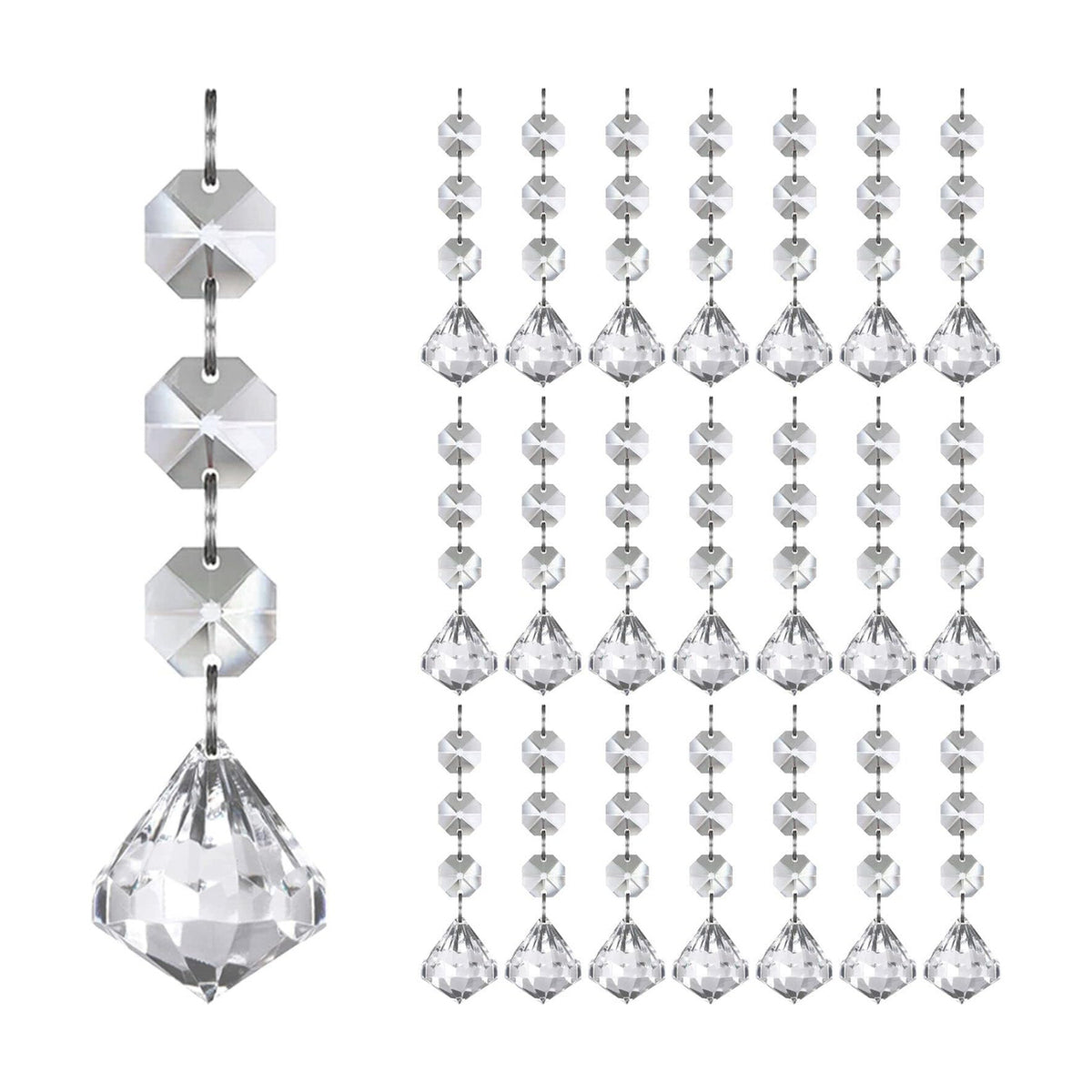 Jishi 30pk Crystal Diamond Ornaments for Christmas Tree Decorations, Hanging Clear Plastic Acrylic Diamonds for Wedding Anniversary Party Decoration Centerpieces Chandelier Prism Drop Pendant Supplies