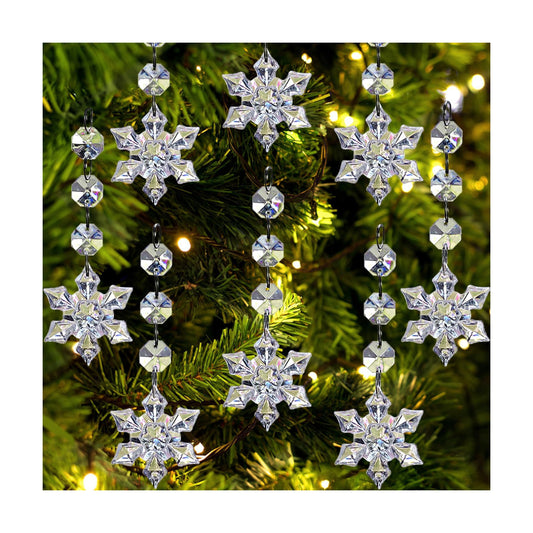 Jishi 30pk Snowflake Crystal Christmas Ornaments for Tree Decorations, Hanging Clear Acrylic Snowflake Ornaments for Christmas Tree Indoor Home Decor, Snow Flake Stars Winter Wonderland Party Supplies